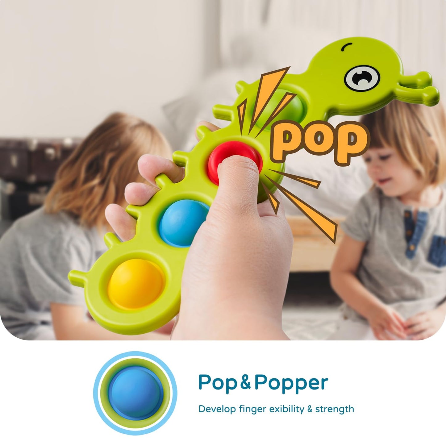 LiKee Fidget Popper Sensory Baby Toys for 10+ Months, Christmas Stocking Stuffers Push and Popping Busy Board, Montessori Toys for 1+ Years Old, Airplane Car Travel Toy for Toddlers 1-3 Stress Relief