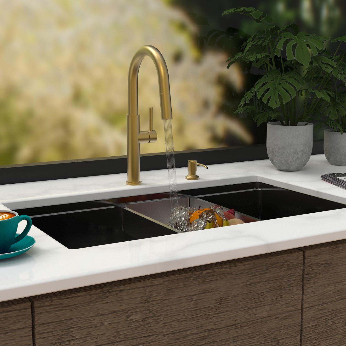 Voriva Kitchen Faucets with Pull Down Sprayer - Single Handle High Arc Stainless Steel Kitchen Sink Faucet, Modern Kitchen Faucets for Farmhouse Bar RV Laundry Camper Brushed Gold