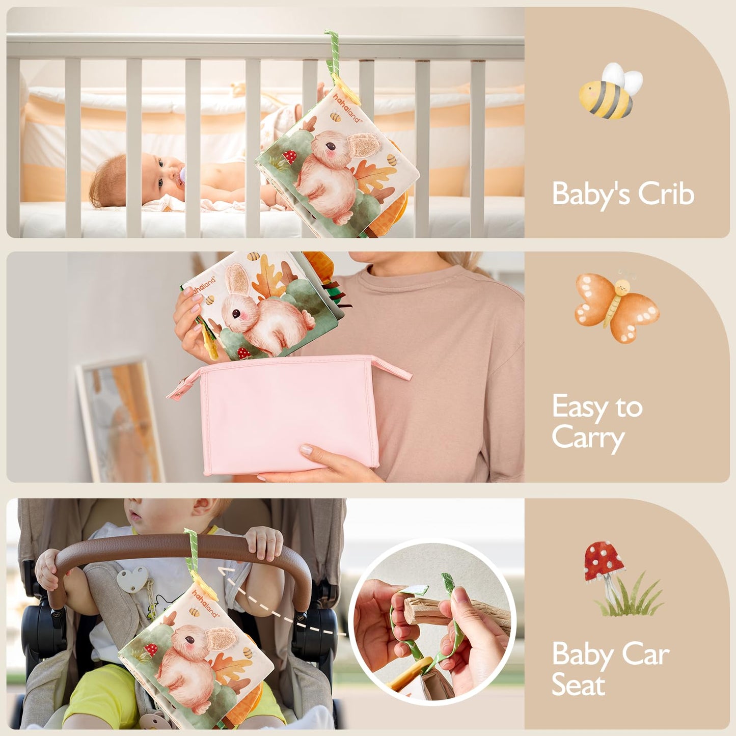 hahaland Baby Books 0-6 Months, Tummy Time Sensory Toys 6 to 12 Month Touch Feel Crinkle Book for Boys Girl 0 3 6 9 12 Month Travel Toys Birthday Gifts Easter Basket Stuffers