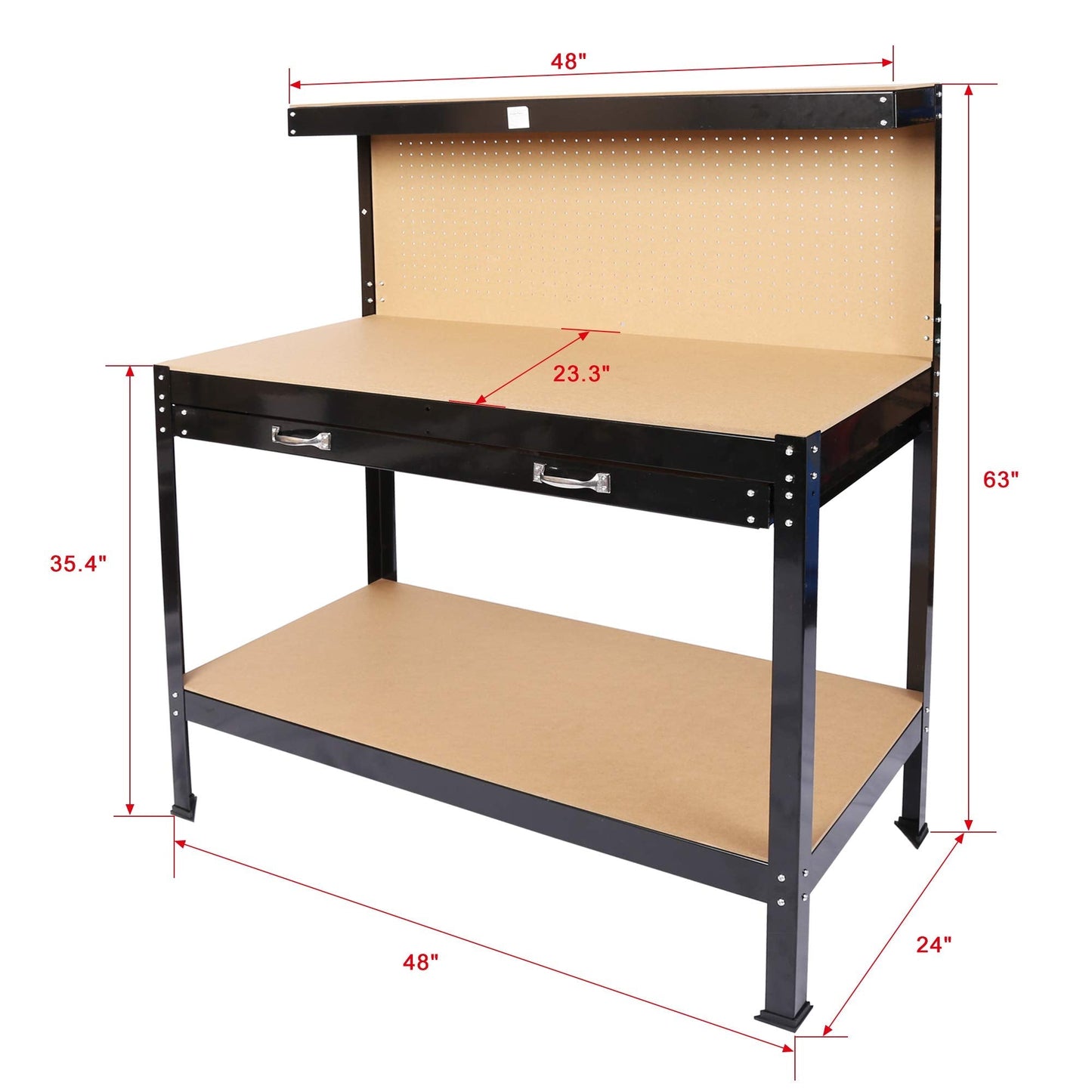 63" Heavy-Duty Steel Workbench with Drawer & Pegboard, Tool Storage Table for Garage, Workshop, and DIY Projects