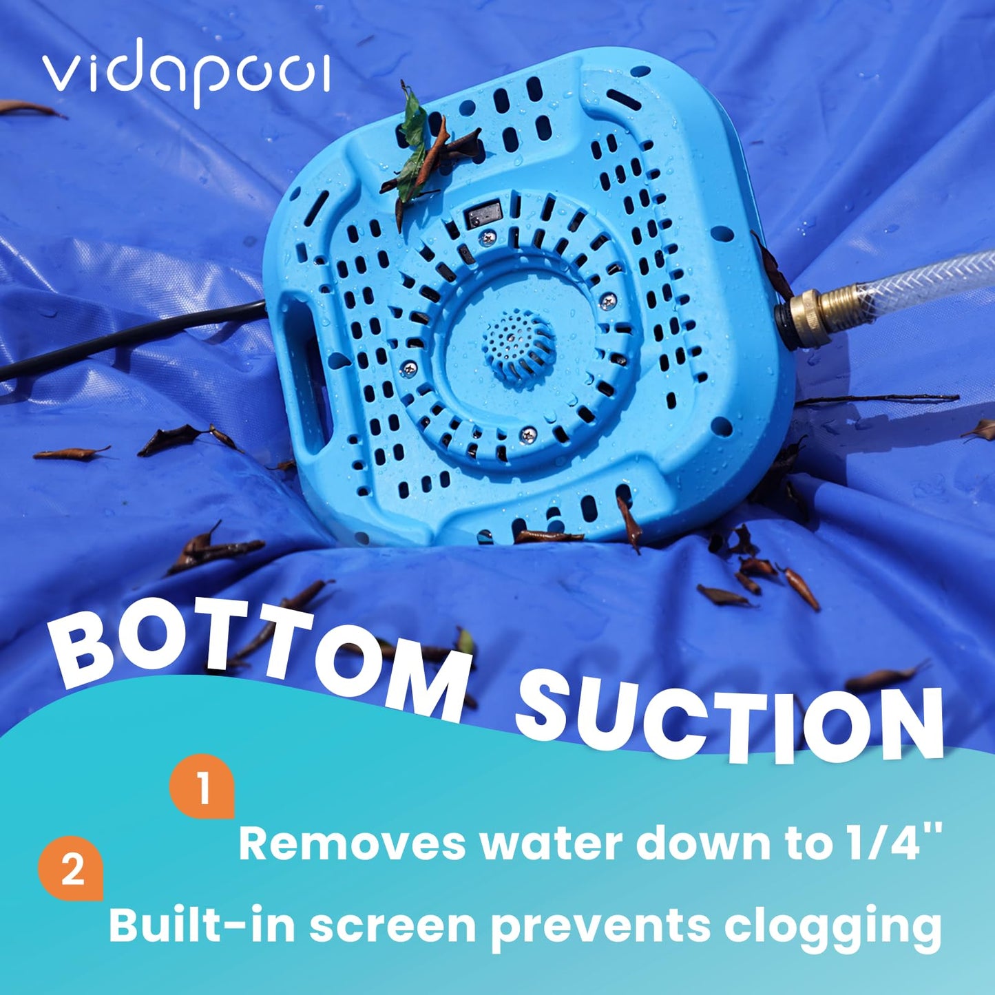 Vidapool 1/2 HP Pool Cover Pump Automatic On Off, Submersible Sump Pump Inground/Above Ground, 2169 GPH Water Removal Pump with 25 Feet Power Cord for Swimming Pool, Pond, Basement, Window Well