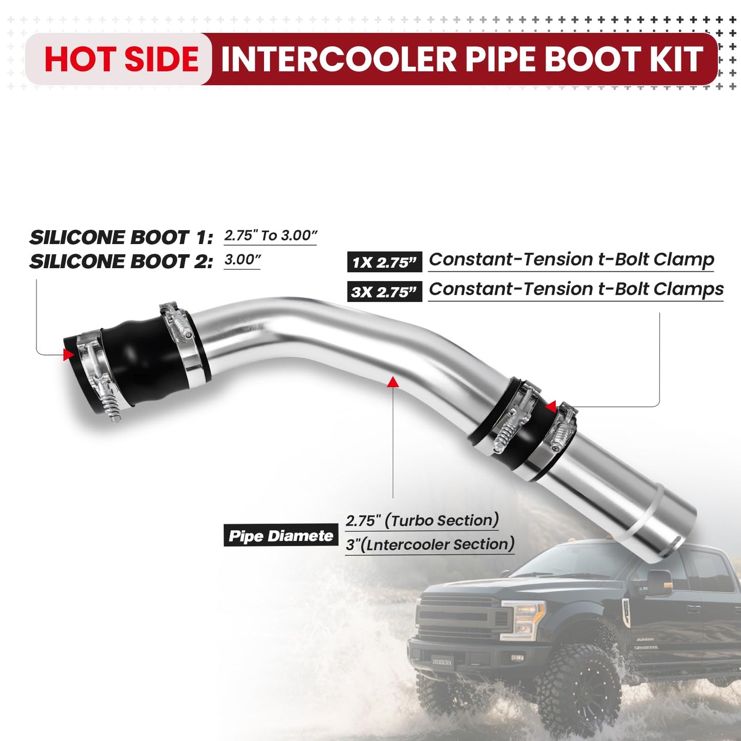 Max Flow Hot & Cold Side Intercooler Pipe Boot Kit for 2011-2016 Ford 6.7L Powerstroke Diesel Compatible with F-250 F-350 F-450 Super Duty