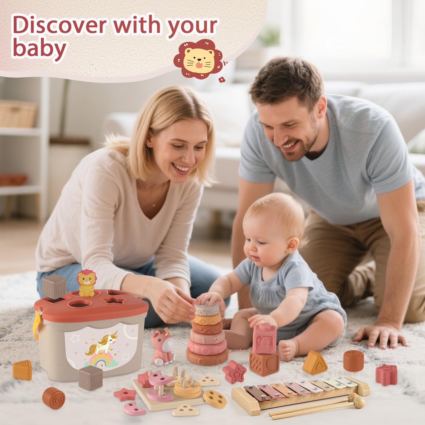 Montessori Toys for 6-12 Months, Baby Toys 6-12-18 Months with Montessori Baby Blocks Toy, Shape Sorting Baby Development Toys for 6+ Month Girls Boys Birthday Chiristmas Gifts