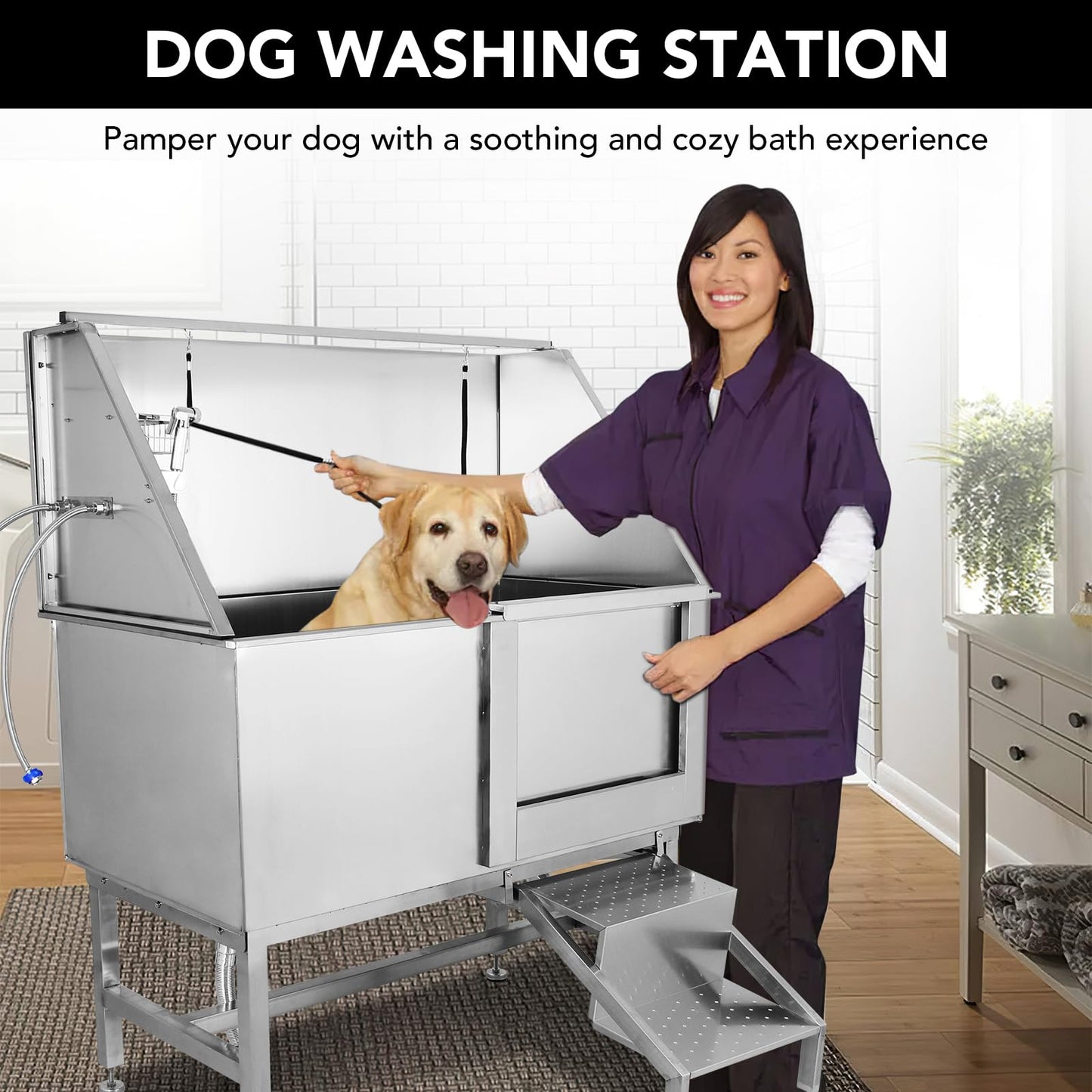 50" Dog Grooming Tub, Stainless Steel Pet Washing Station, Professional Dog Grooming Bathtub for Large, Medium & Small Pets, Left Door