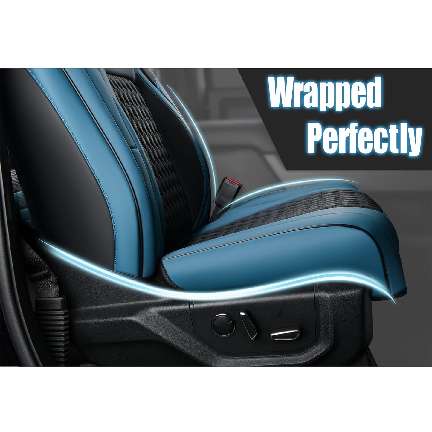 Coverado Waterproof Faux Leather Seat Covers Full Set for Ford F150 2015-2025 SuperCrew & F250 F350 F450 2017-2025 Crew Cab, Compatible with XL XLT Lariat King Ranch, Blue Interior Truck Accessories