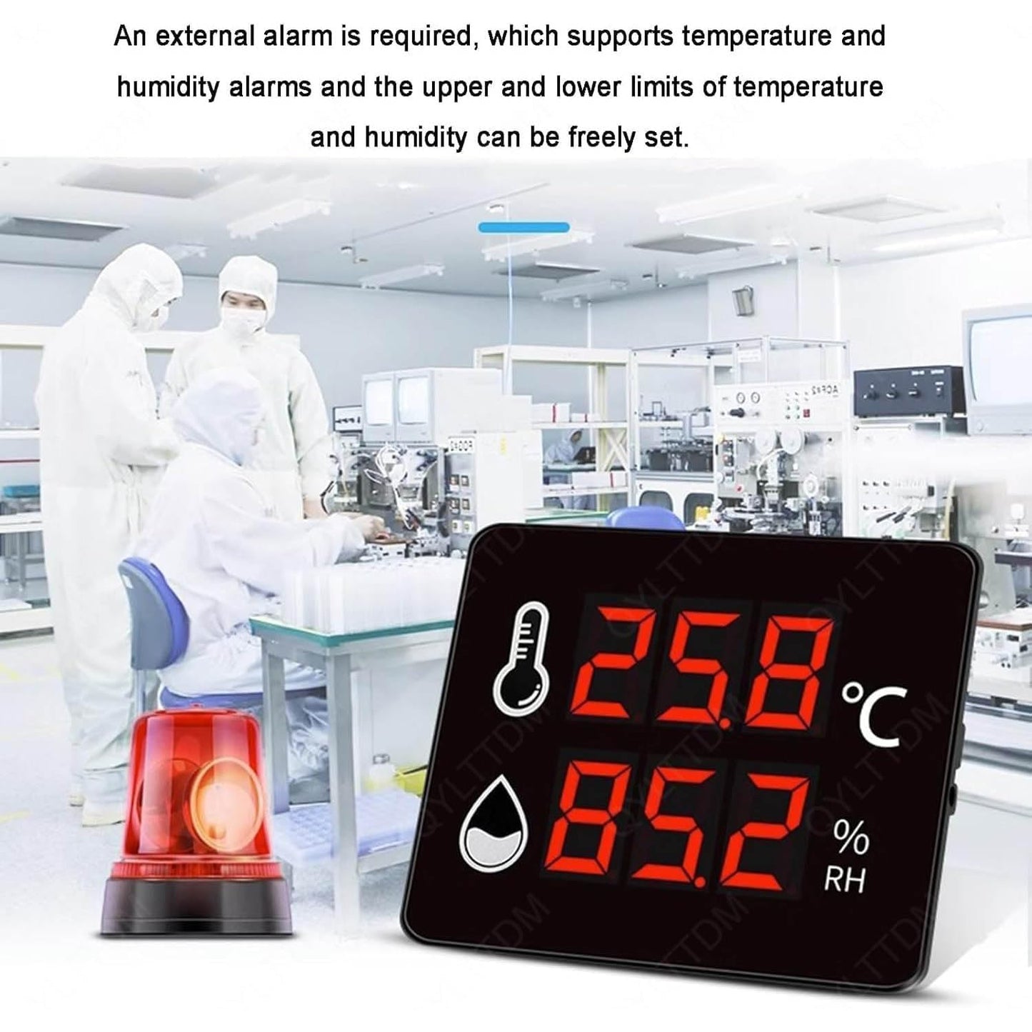 oiakus Digital Thermometer Hygrometer, Upper and Lower Limit Alarm, External Rainproof Probe, -40～80℃, 0~99% RH, Long Range Visualization, for Home, Classroom, Industrial Use