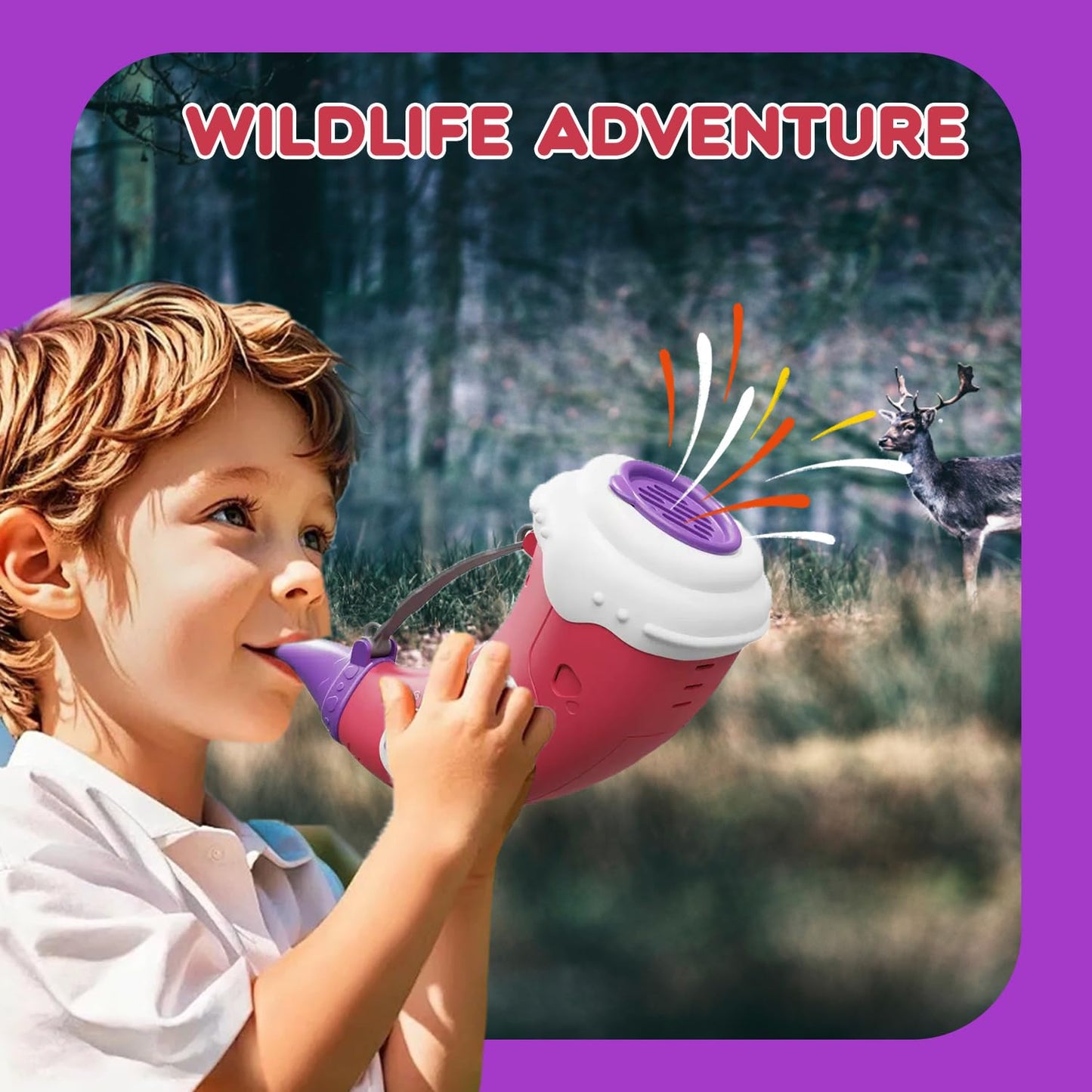 WDBZHYF Toys for 3 Years Old Boy Girl Birthday Gift, Music Animal Caller Toy with 30 Realistic Animal Sounds, Early Learning Toy for Kids Todlers with 8" Horn and 3-Level Lights (Crimson - Horn)