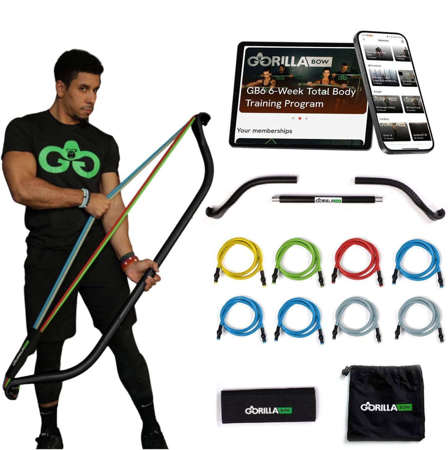 Gorilla Bow Travel All-in-ONE Strength Training Equipment, Portable Home Gym System, 100 Plus Quality Workouts for Travel, Home Gym & Outdoor Includes Workout Guide and Videos