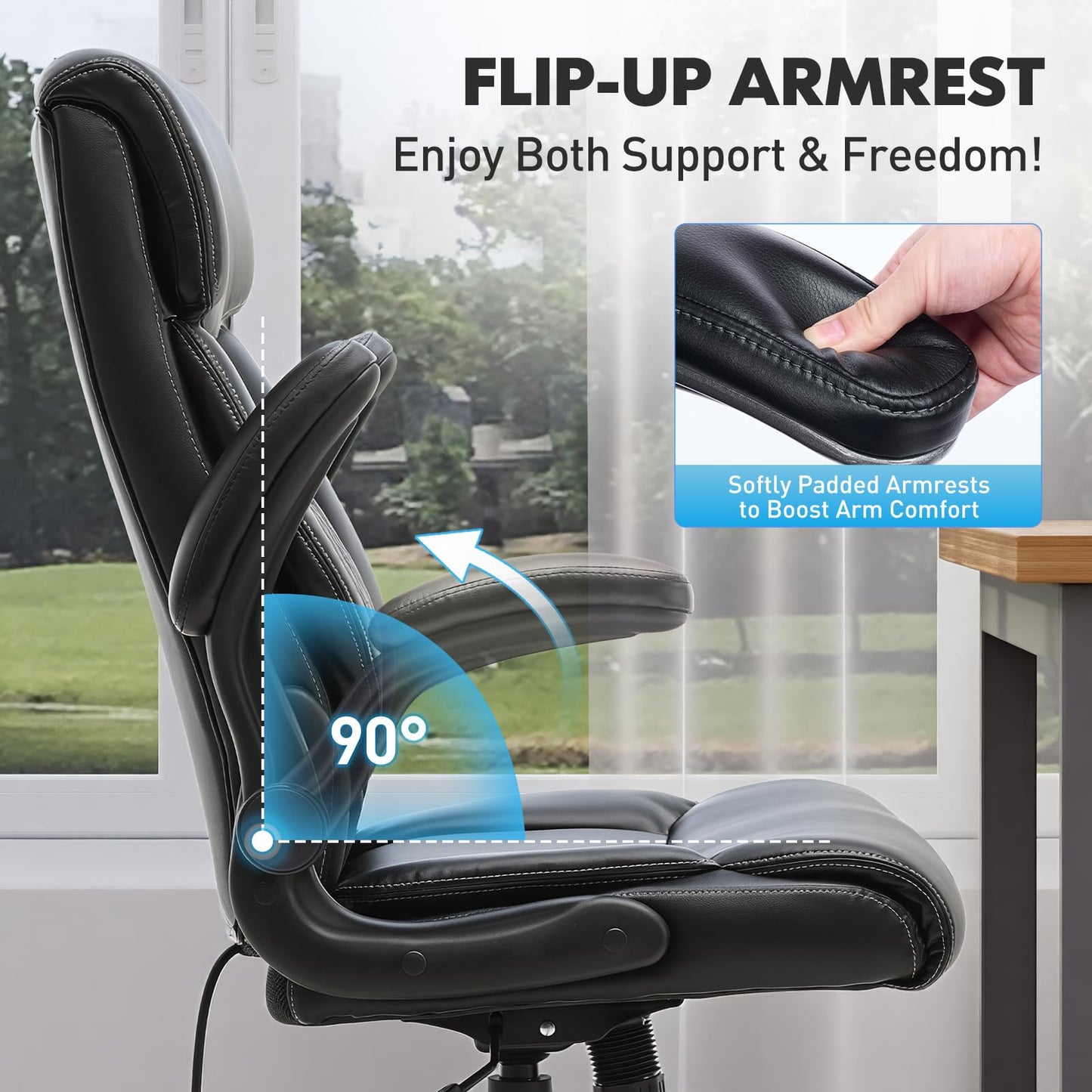 MALOL Heavy Duty High-Back Office Chair, Ergonomic Home Computer Chair with Lumbar Support & Tilt Lock, Big and Tall Executive Office Chairs for Work, Black