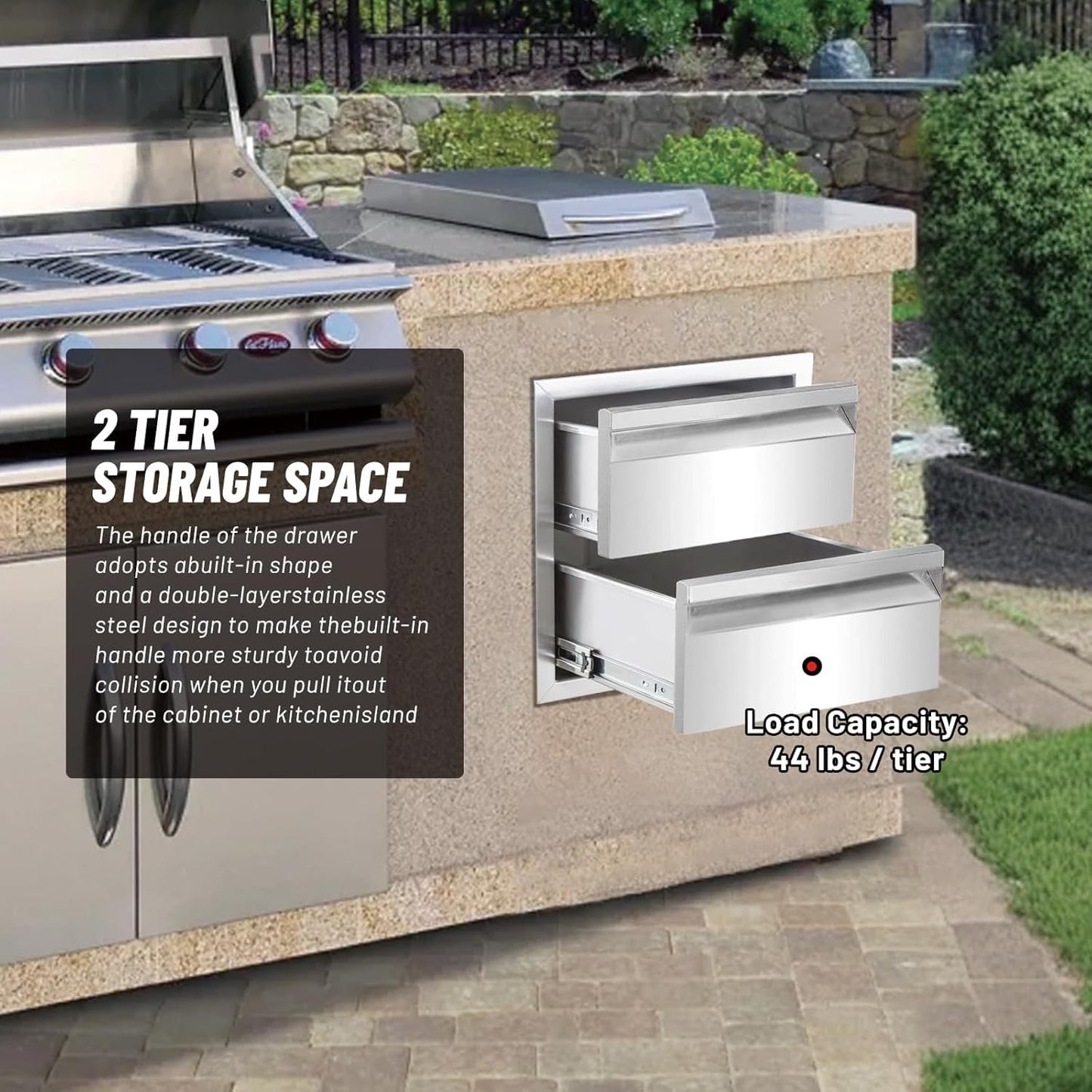 yuxiangBBQ Stainless Steel Outdoor Kitchen Double Drawer, 18W 15H 23D Double Wall Kitchen Cabinet Grill Station or Grill Island
