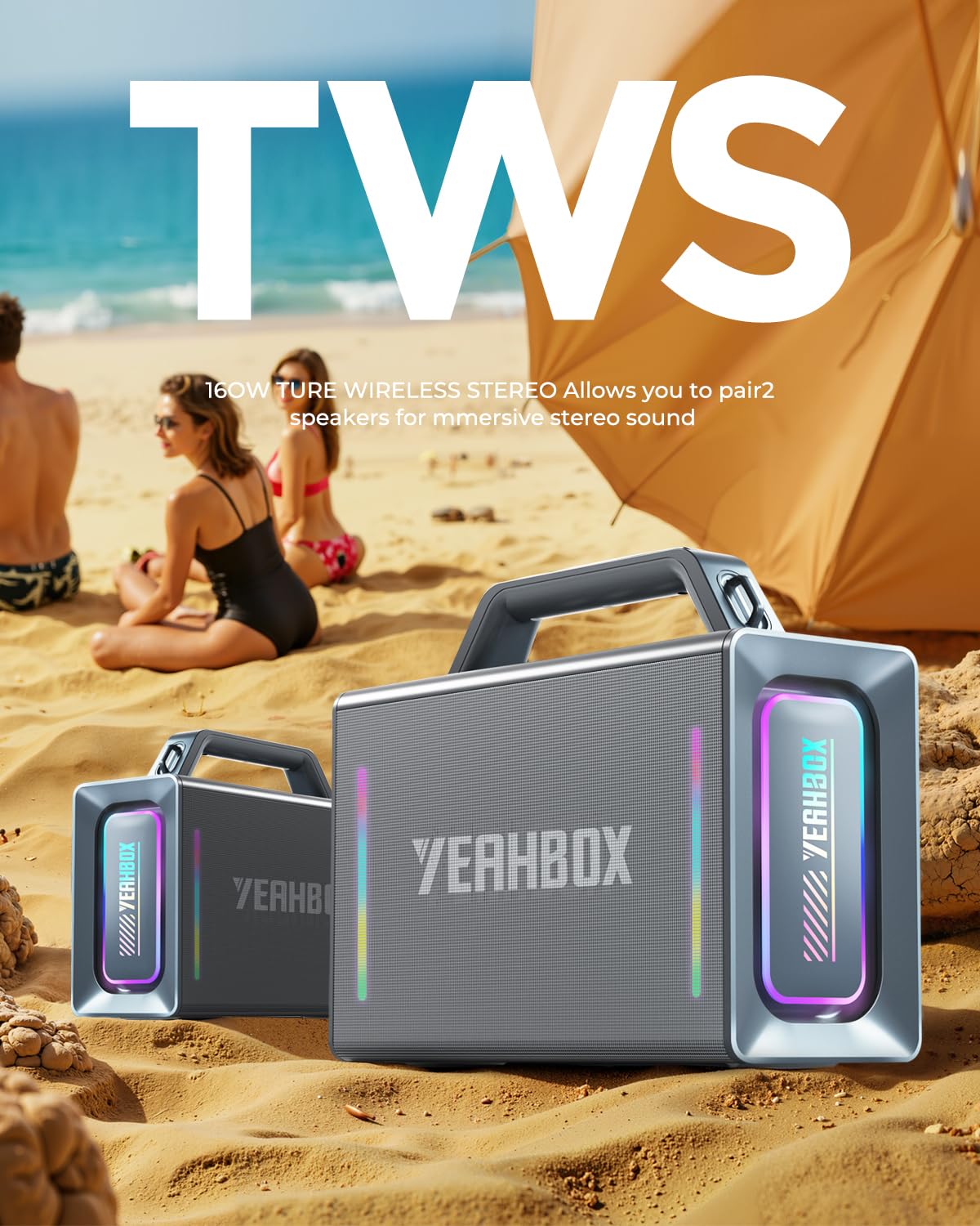 Yeahbox Thunder 500 Party Speaker – 200W Max Power Bluetooth PA System with Dual Wireless Microphones, DSP Sound Card, LED Lights & 10H Playtime, Portable for Outdoor, Home, and Events