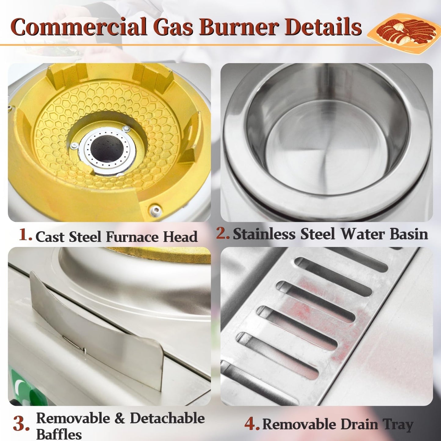Yokoma Commercial Gas Wok Stove Chinese Wok Range Burner 85300 BTU Heavy-duty Stainless Steel Cooker Liquefied and Natural Gas Compatible Single Stove with Baffle for Chinese Cooking 110V