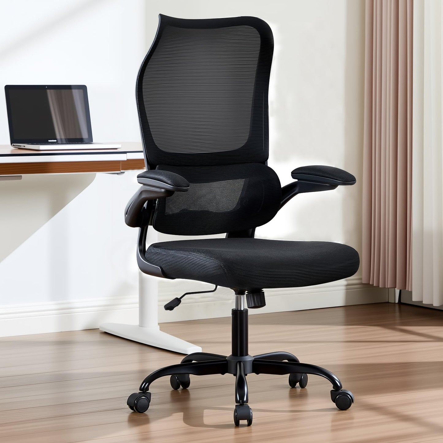 Ergonomic Office Chair, High Back Breathable Mesh Computer Desk Chair with Adjustable Lumbar Support and Flip-Up Armrests, 300LB Capacity Executive Swivel Task Gaming Seat for Home and Office (Black)
