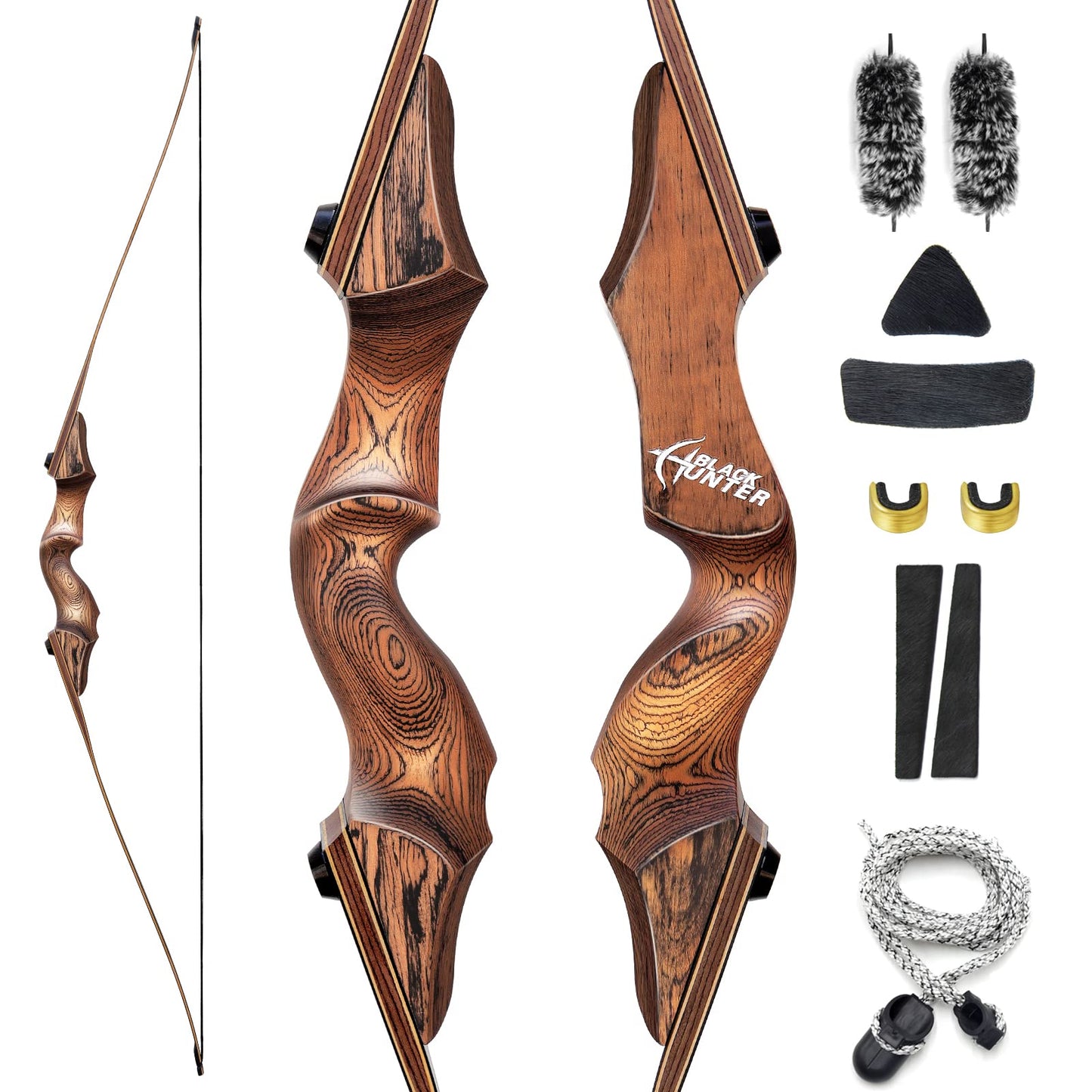 60 Inch Black Hunter Longbow 20-60 Lbs Archery Bow with Stringer Tool Right Hand Hunting Bows for Adults Outdoor Shooting Target Practice (40LBS)