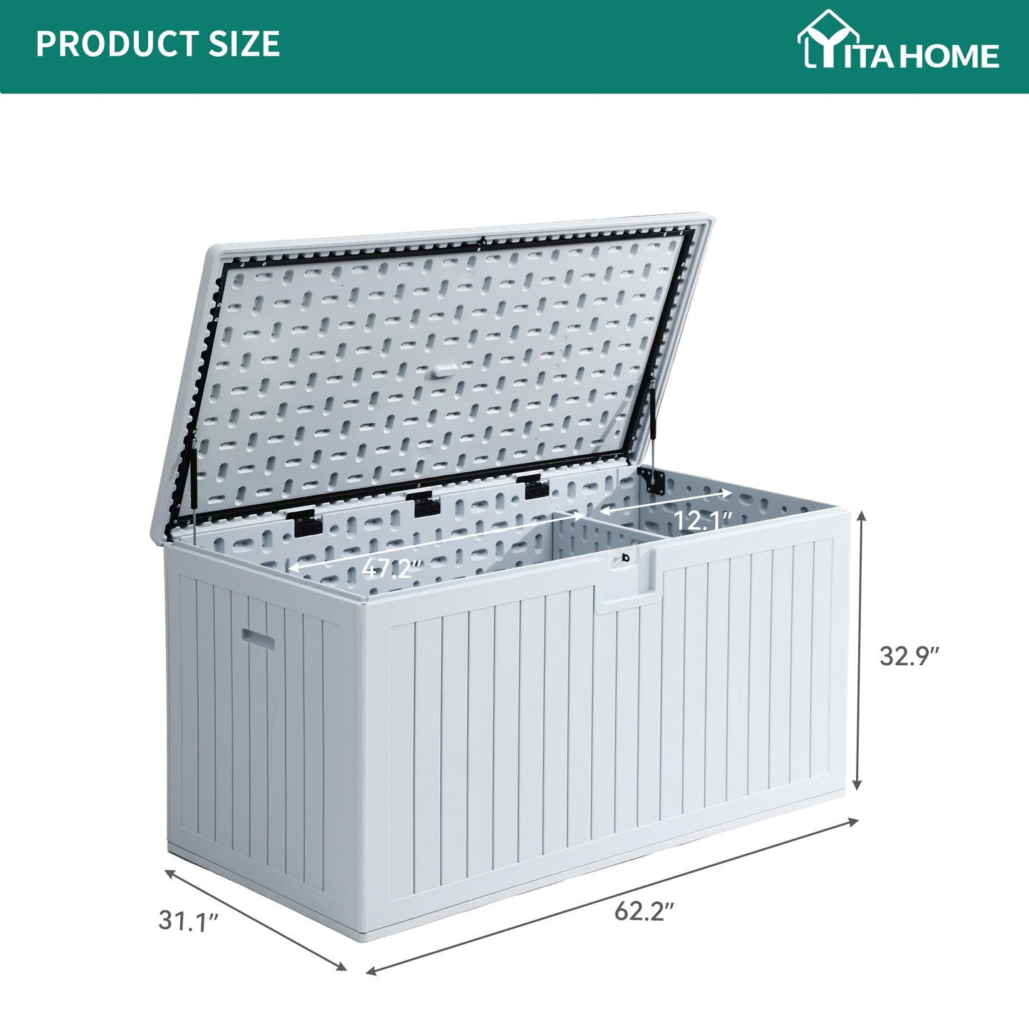 YITAHOME 230 Gallon Double-Wall Deck Box with Divider & Side Handles, Outdoor Large Storage for Patio Furniture Cushions, Garden Pool Accessories, Water Resistant & Lockable