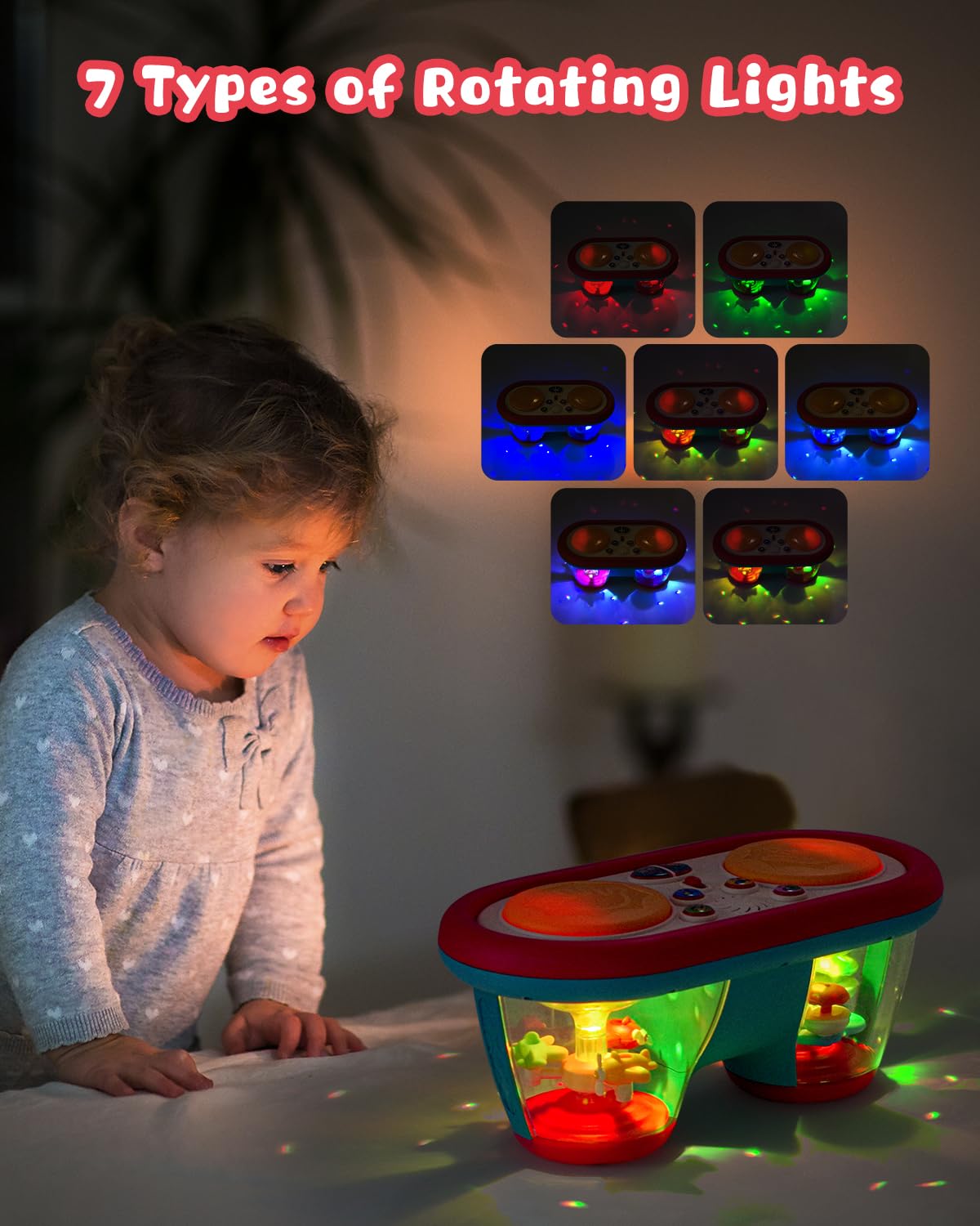 Baby Toys for 6 to 12 Months, Drum Musical Instruments Rotating Light Up Toy for 12-18 Months Kids, Tummy Time Toys for Baby 0-3-6-9 Month, Walker for Baby Boy Girl Toys 1 Year Old (Blue)