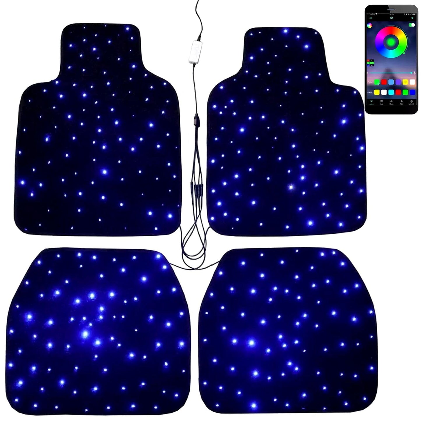 Starlight Floor Mats for Car, LED Car Mats, Starry Sky Design Luminous Carpet, Universal Fit Anti-Slip Waterproof Starlight Mats for Cars, SUVs, Trucks(USB Cable)