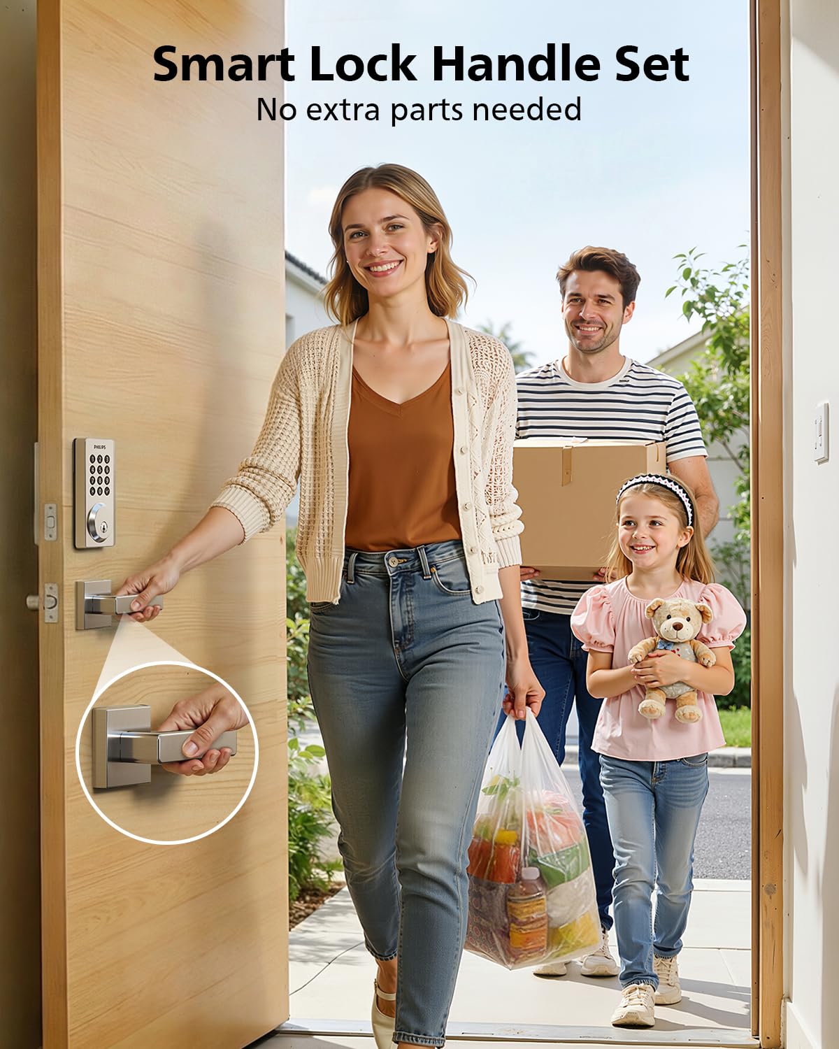 Philips WiFi Smart Door Lock with Handle, Built-in WiFi App Remote Control, Keyless Entry Door Locks for Front Door, Smart Deadbolt Auto Lock, Support Alexa & Google, IP54 Waterproof, Satin Nickel
