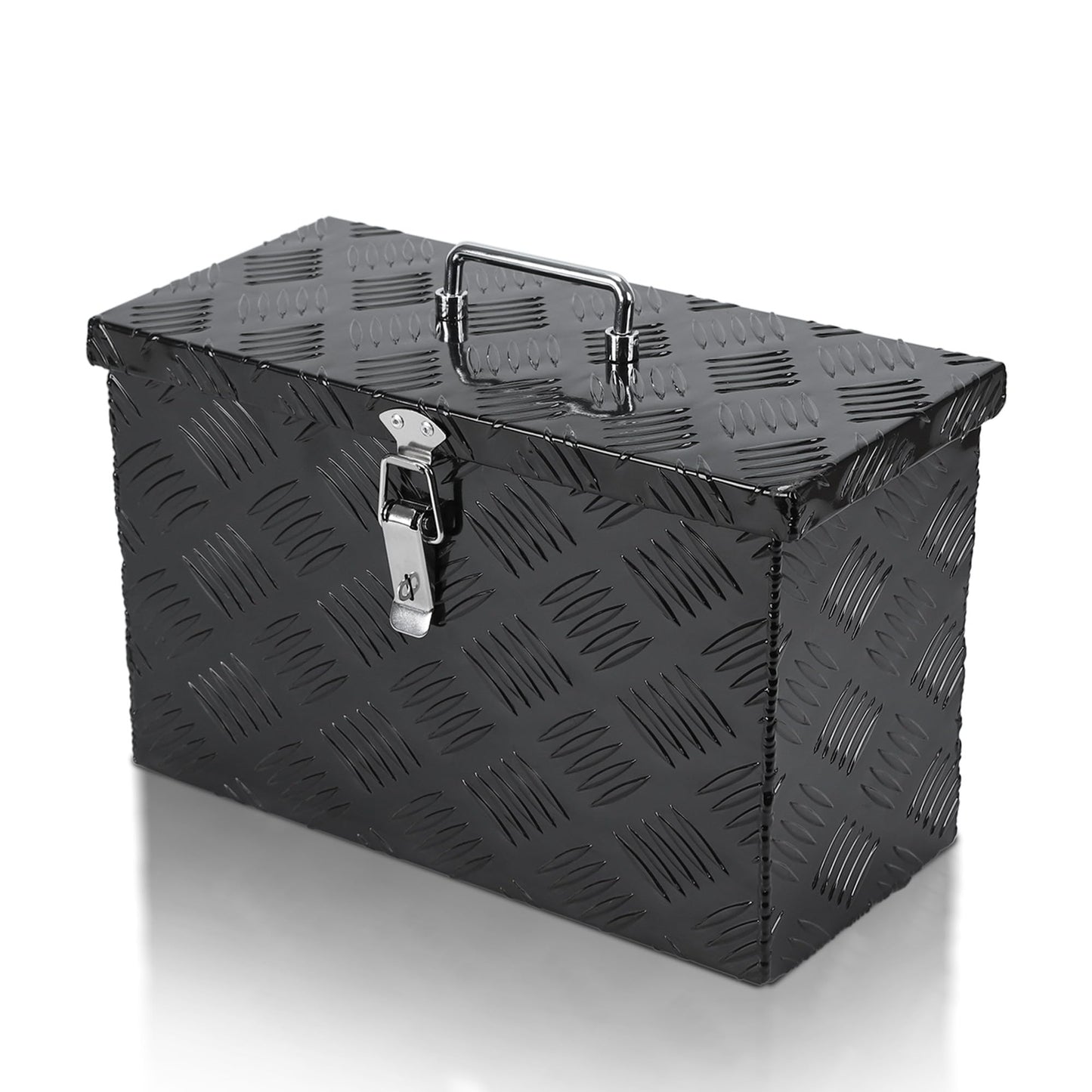 Vigorighter 16 Inch Truck Tool Box, Aluminum 16"X7.5"X10" Small Truck Storage Box with Top Handle, Heavy Duty Lockable Toolbox for Pickup,Truck Bed, RV, Trailer, Car, 5 Bar Tread Pattern, Black