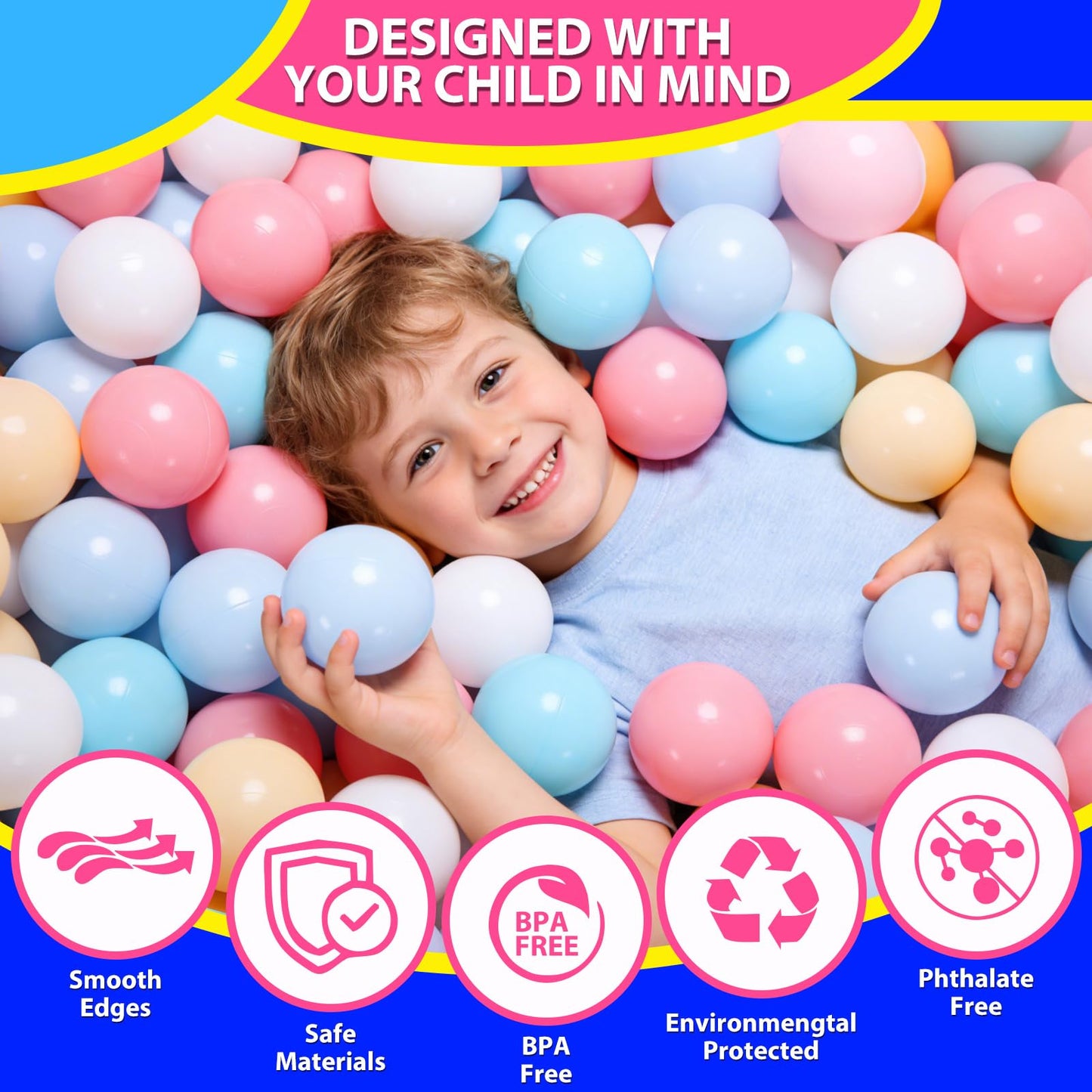 Heopeis Ball Pit Balls for Toddlers, 100 pcs Pastel Plastic Toy Balls for Kids, Macaron Pit Balls for Baby Toddler Birthday Christmas, Ball Pool Play Tent, Baby Kiddie Pool Toys, Party Decoration