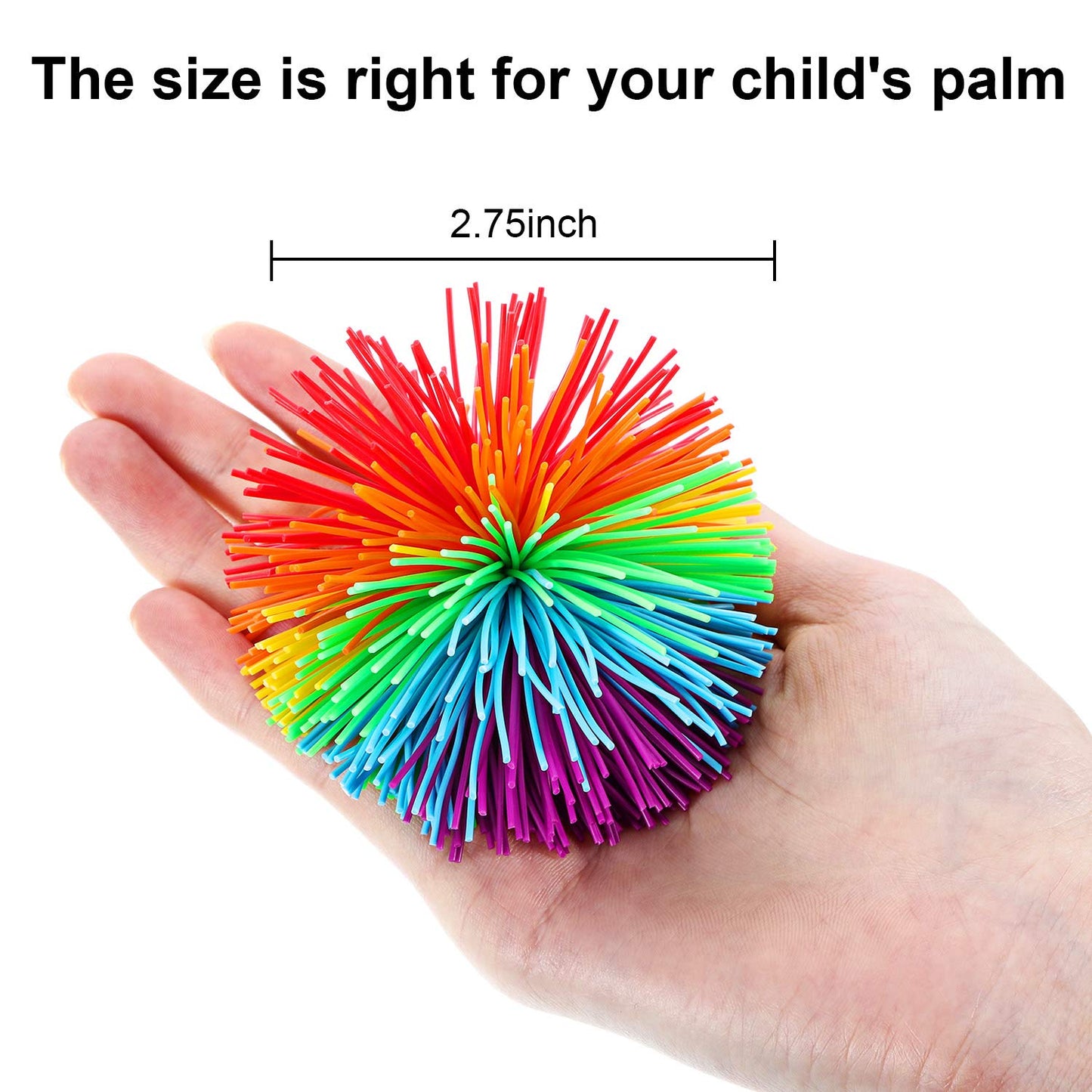 Leinuosen 12 Pieces Stringy Balls Sensory Stringy Ball End of Year Gifts Soft Rainbow Pom Bouncy Stress Bags Basket Stuffers Fillers Party Favors Birthday Gifts, Multicolor (2.75 Inch)