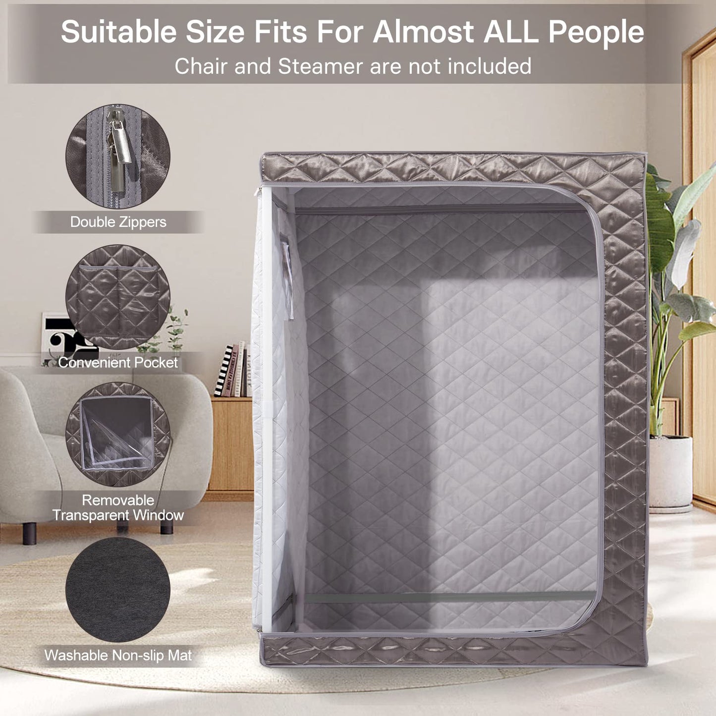 Smartmak Full Size Steam Sauna, One or Two Person Whole Body Large Space Home Spa, 4L Steamer Included-Darkgrey
