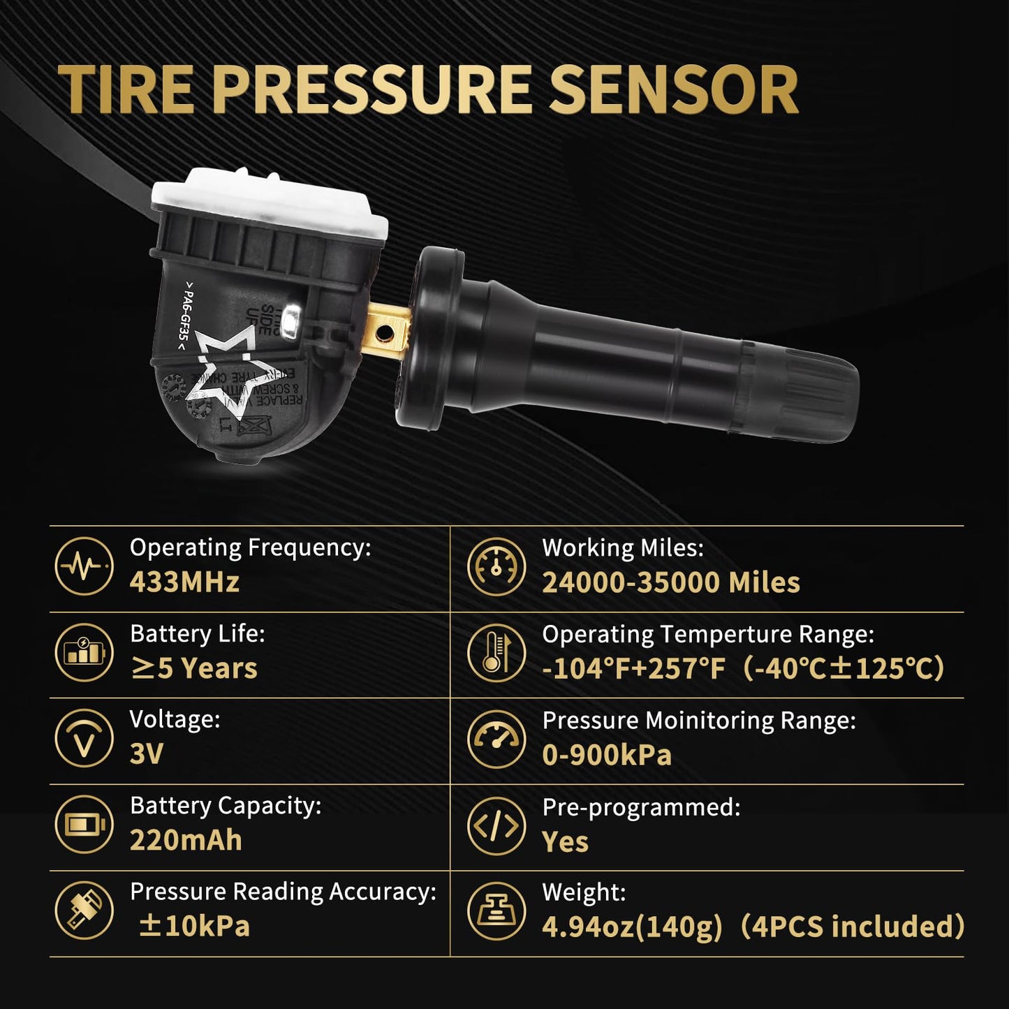 AXINMOTOO TPMS Sensor, 4PCS 433MHz Tire Pressure Monitoring Sensor Replacement for Buick Regal Lacrosse, for Cadillac XT5, for Chevy Camaro Cruze Impala Malibu Traverse, for GMC Acadia 13598773