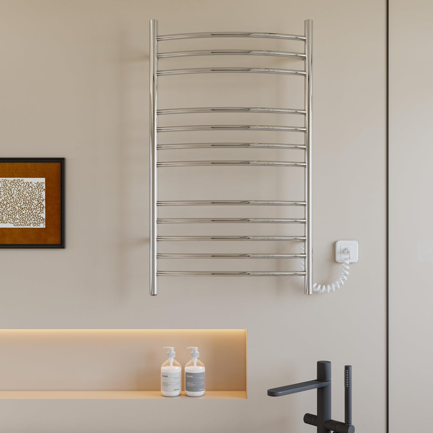 HEATGENE Towel Warmer Wall Mount Electric Plug-in/Hardwired Heated Towel Rack, 4-Supports Mirror Polish