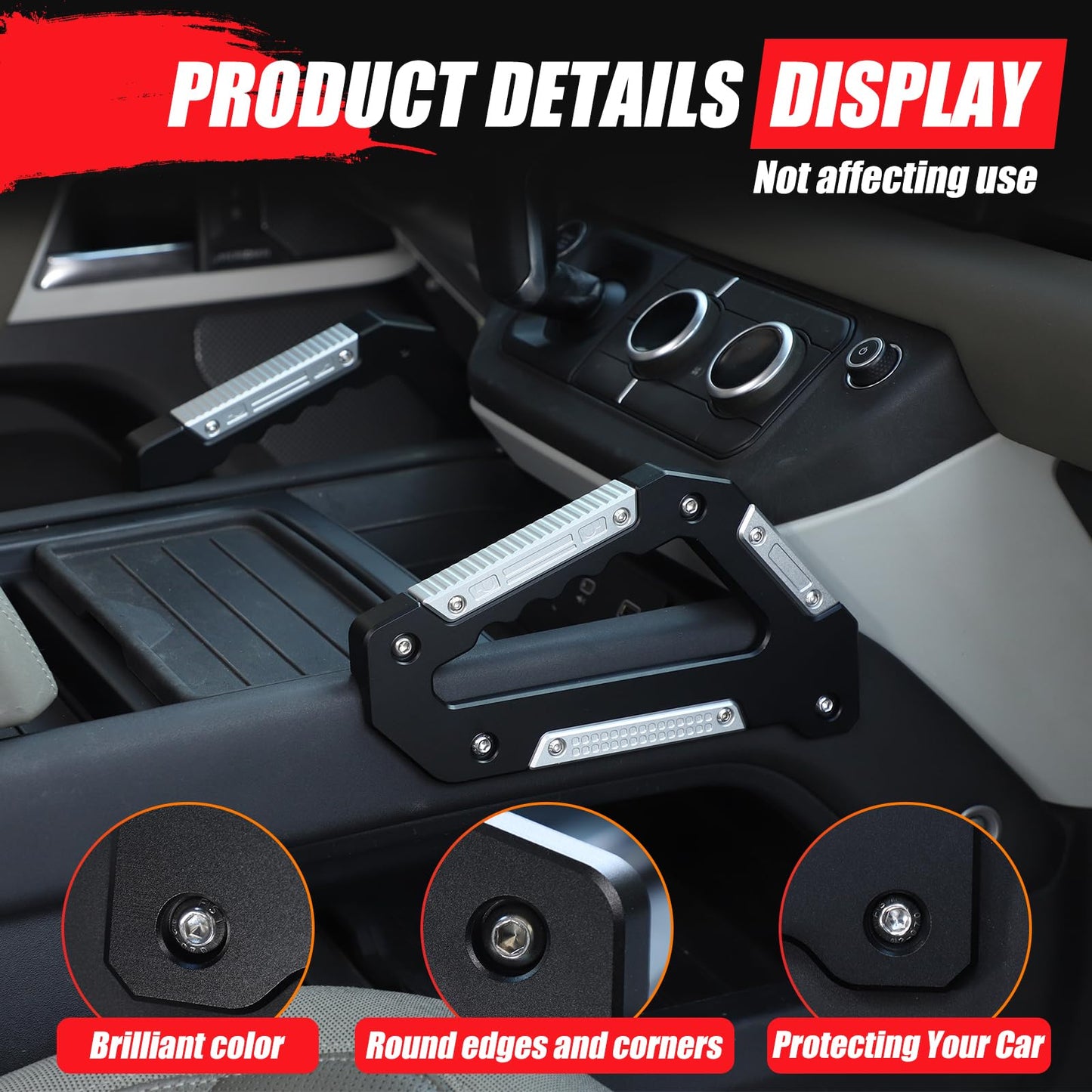 Bekantogy 2PCS Central Control Grab Handles Compatible with Land Rover Defender 90 110 130 2020-2024 Aluminum Alloy Grip Handle for Armrest Both Side Interior Accessories (Black Silve)