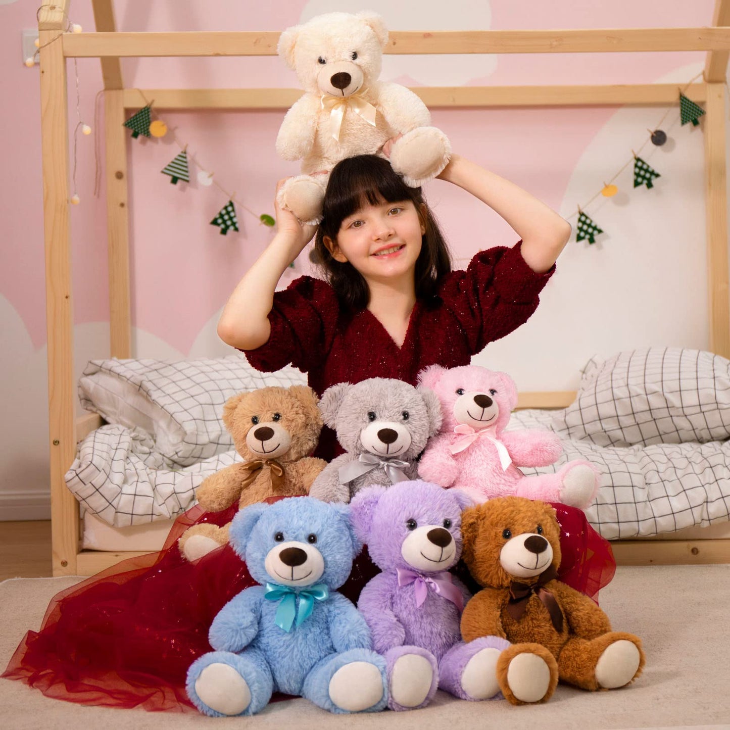 MorisMos Bulk Teddy Bear Stuffed Animals Plush Toys for Kids, 14 inch Teddy Bear for Baby Shower Centerpiece Decorations, 7-Pack Small Stuffed Animal Wholesale Gifts for Birthday Christmas Valentines