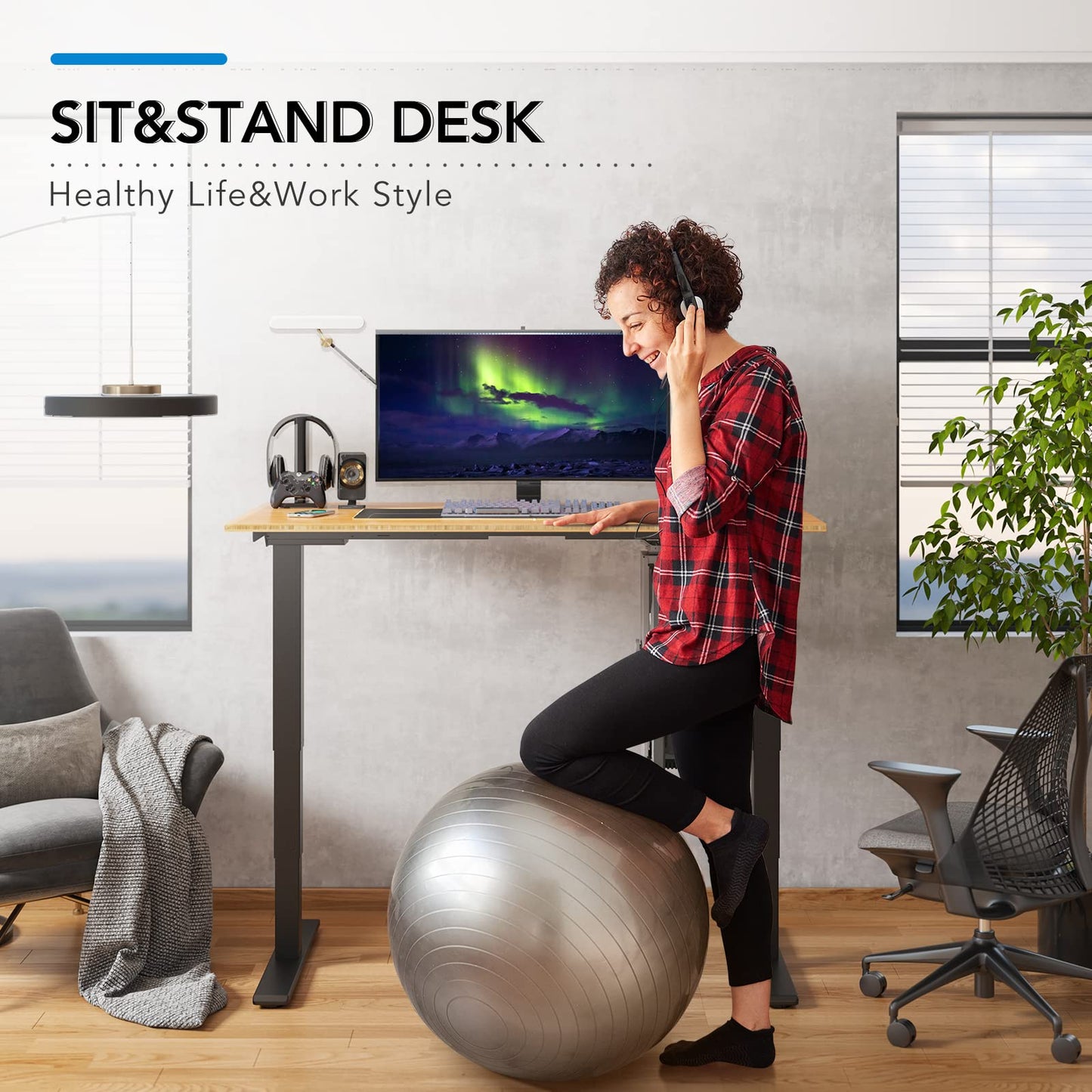 FlexiSpot E6 Bamboo 3-Stage Dual Motor Electric Standing Desk 55 x 28 Sit Stand Up Desk, Holds 220 lbs, Adjustable Height w/ Memory Presets, Solid Bamboo Desktop & Black Frame, Ships in 2 Boxes