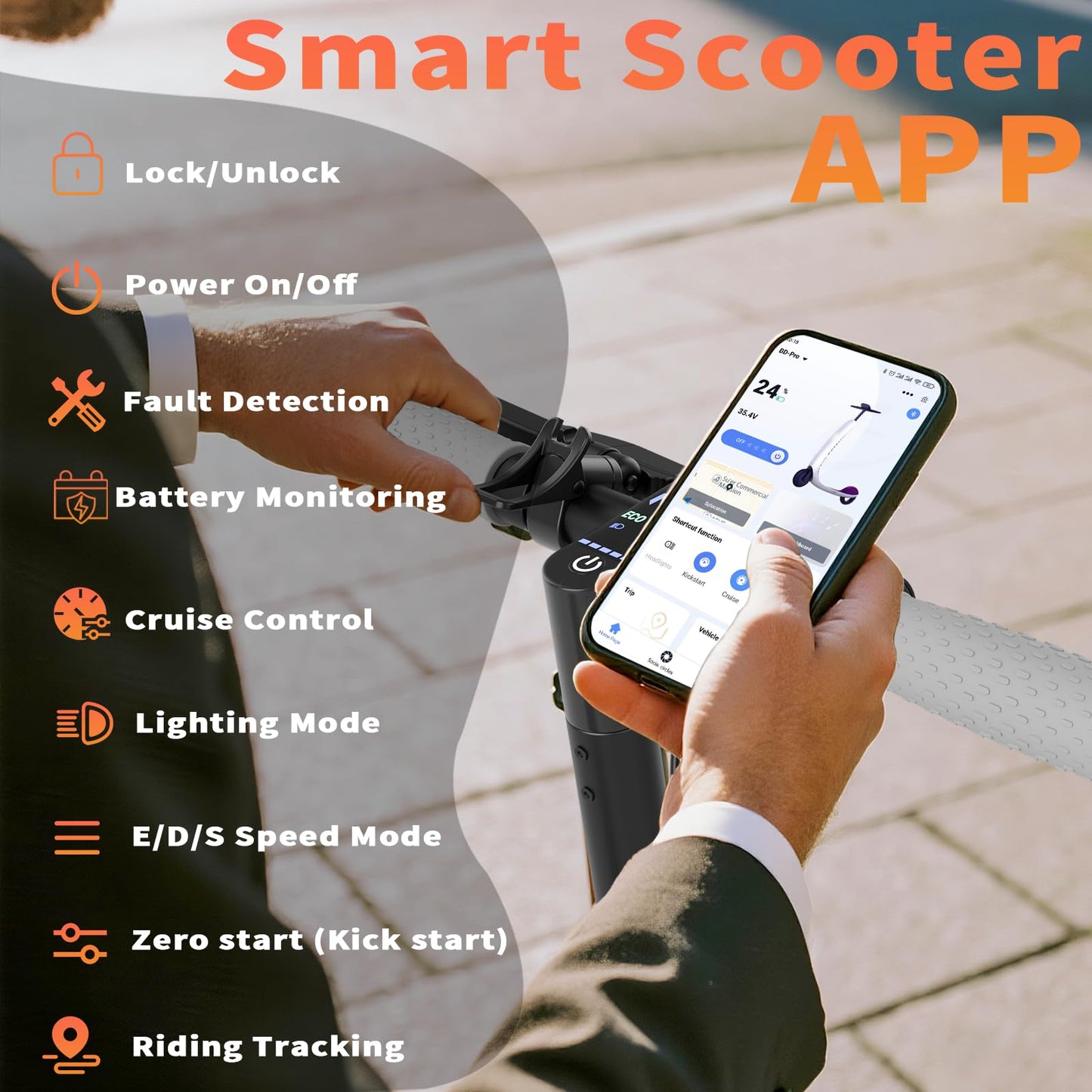 Qlaway 8.5" E Scooter for Adults with Luggage Seat 19 MPH Sport Escooter 350W Motor, Electric Scooter Up to 22 Miles Range, Bearing 265 LBS/APP Control-White