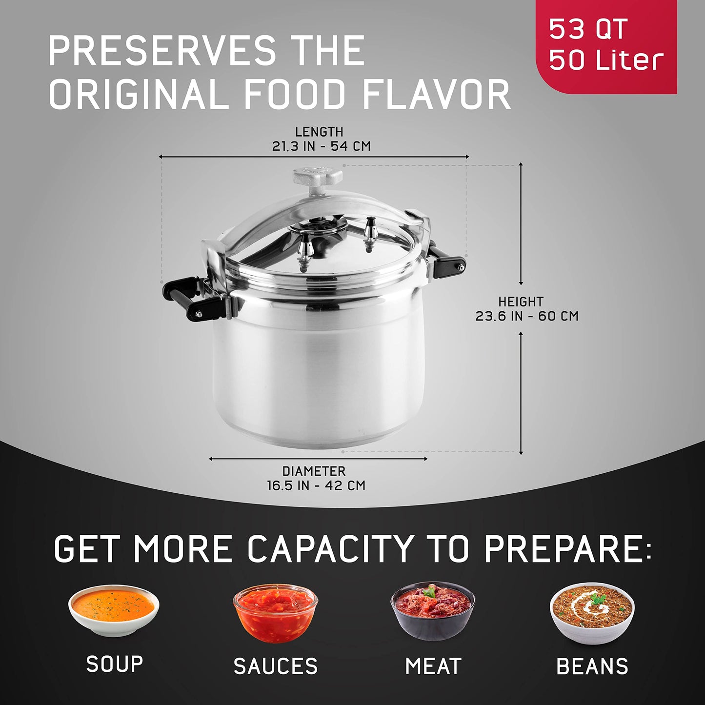 Universal (Extra Large) 53-Quart Aluminum Pressure Cooker for Professional Use – Commercial-Grade, 2 Safety Valves, Reinforced Handles, Easy-Open Lid, – Ideal for Large Kitchens, and Restaurants