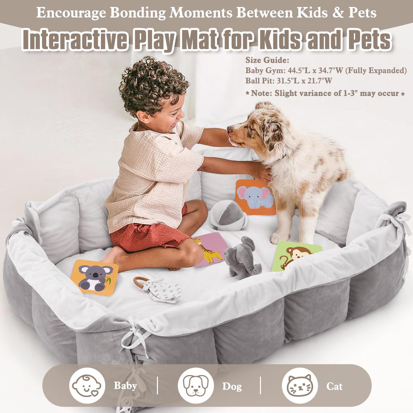 5-in-1 Plush Baby Play Gym, Baby Play Mats, Convertible Baby Gym, Tummy time mat, 6 Sensory Toys, Activity Center, Ball Pit, Grey
