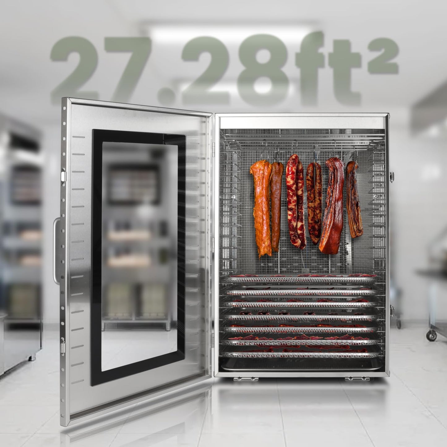Commercial Food-Dehydrator Machine 16 Trays, 27.28ft² Large Meat-Dehydrator for Food Dryer 70ºF-190ºF,Stainless Steel Fruit Dryer for Jerky, Beef, Herbs