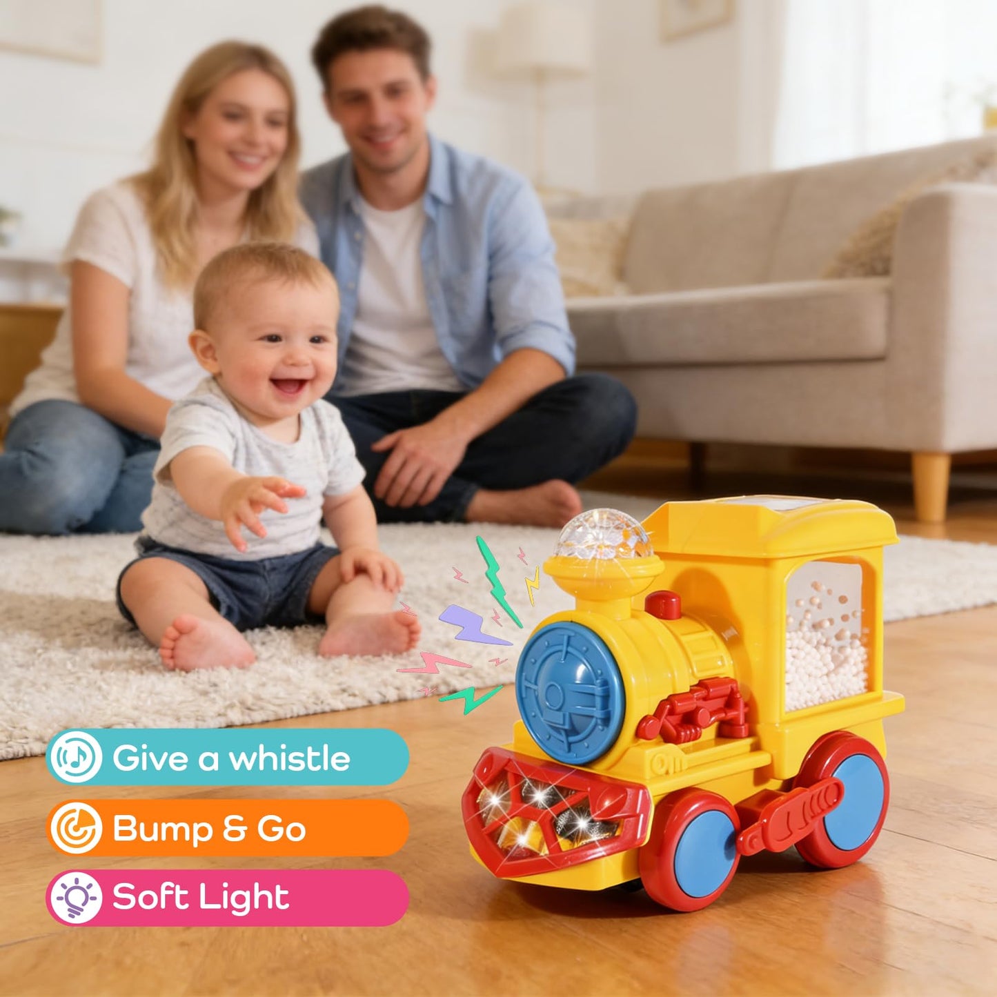 Light Up Train Toy for Toddlers, Transparent Car Toy for Kids with Cool Light and Music Educational Crawling Toys for Baby Boys and Girls