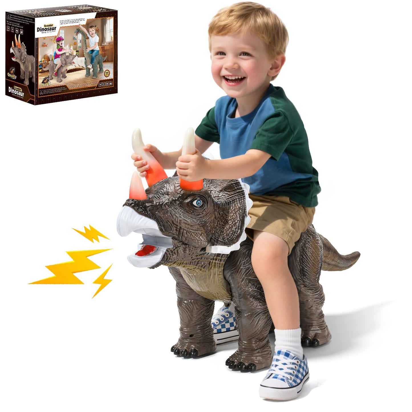 Twinkoo Dinosaur Ride On Toy Cars for Kids, Realistic Triceratops Push Car with Three Sound Effects,Sound and Light Effects PP Wheels for Indoor/Outdoor Play,Best Gift for Kids(Triceratops)