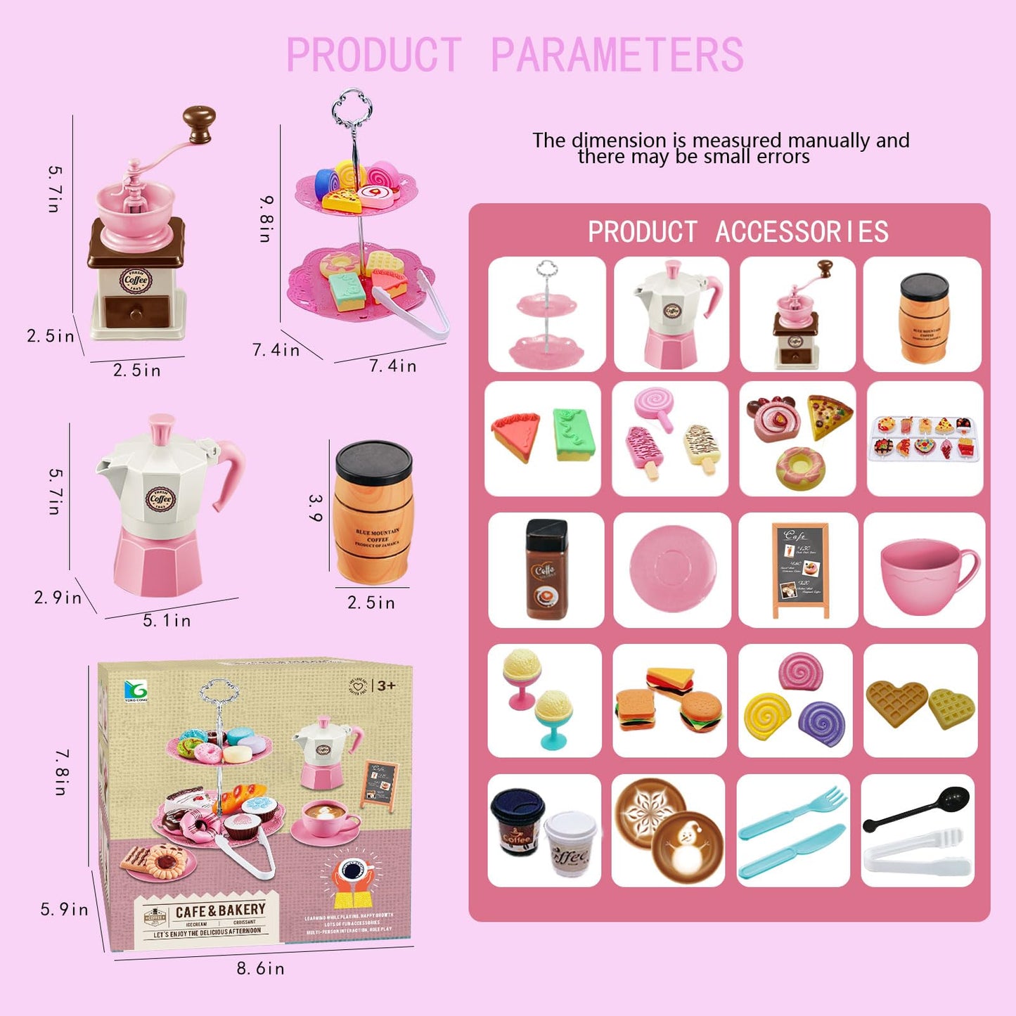 GIFTRRTOY Pretend Tea Party Set for Little Girls, 48 PCS Coffee Maker Set and Play Food Dessert Set for Kids Age 3 4 5 6 7 8 9, Kids Kitchen Pretend Play for Princess Girls Boys(Pink)