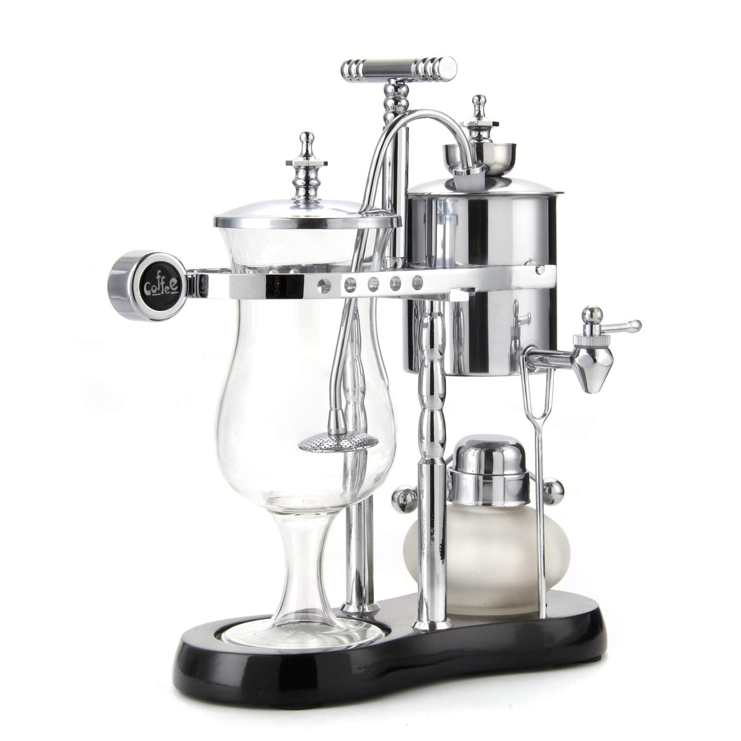 Diguo Belgian/Belgium Luxury Royal Family Balance Siphon/Syphon Coffee Maker. Elegant Double Ridged Fulcrum with Tee handle (Classic Silver)