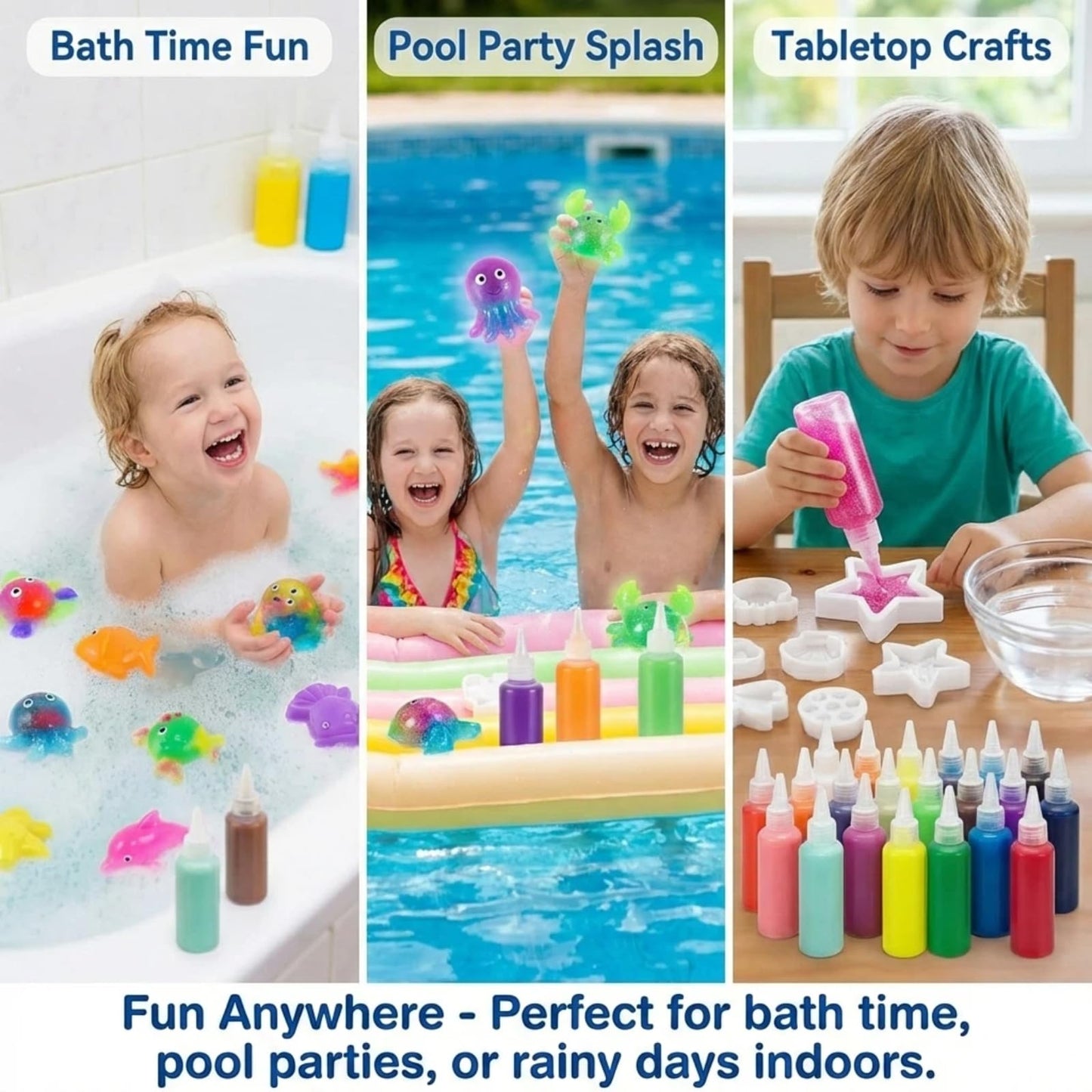 DIY Magic Gel Water Pets Sensory Play,Easy-To-Mold Aqua Fairy Water Gel Kit,Non-Fading Fine Motor Skills Craft,Relaxing Healing Activity for Rainy Days,Bath Time & School Projects(24 bottles 20 molds)