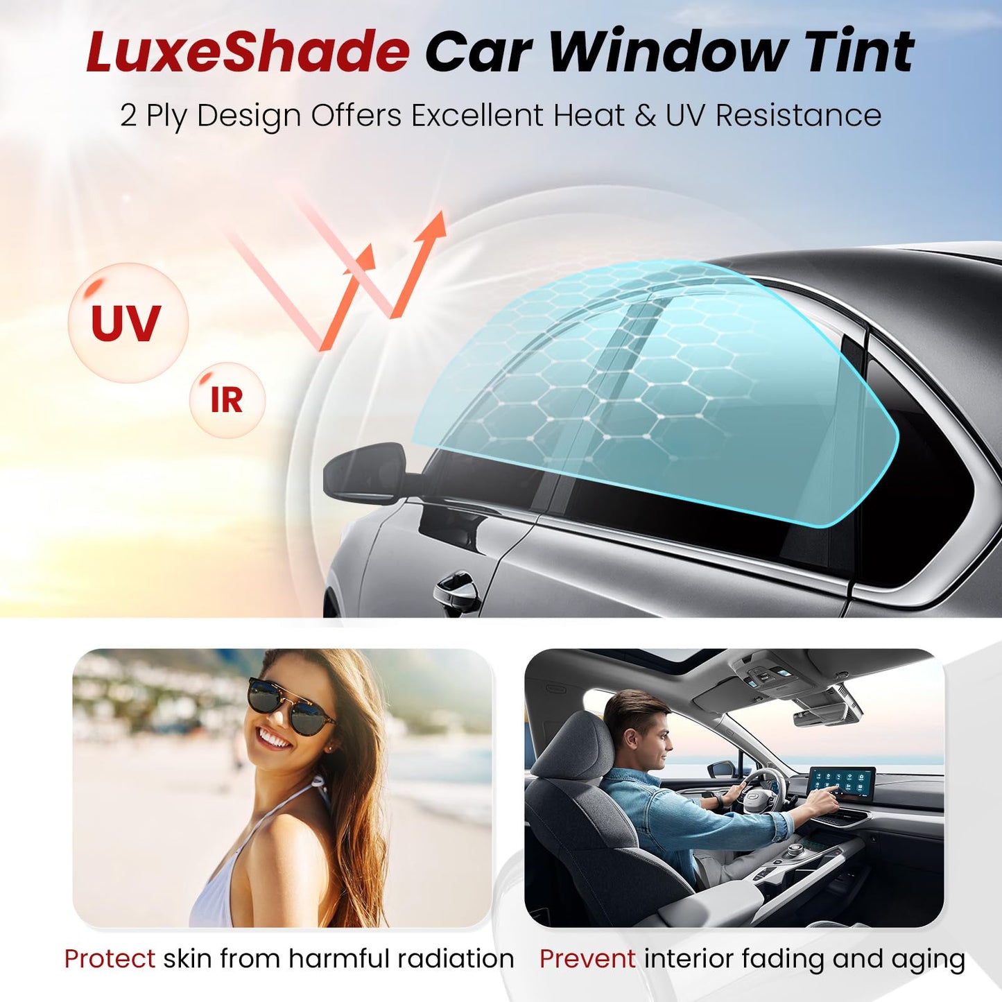 LuxeShade 2-Pack Car Window Tint – Premium Carbon 5% & 20% VLT Privacy Window Films, UV/IR Heat Blocking, Scratch & Fade Resistant (1Ply 24"*100ft + 2Ply 36"*100ft)