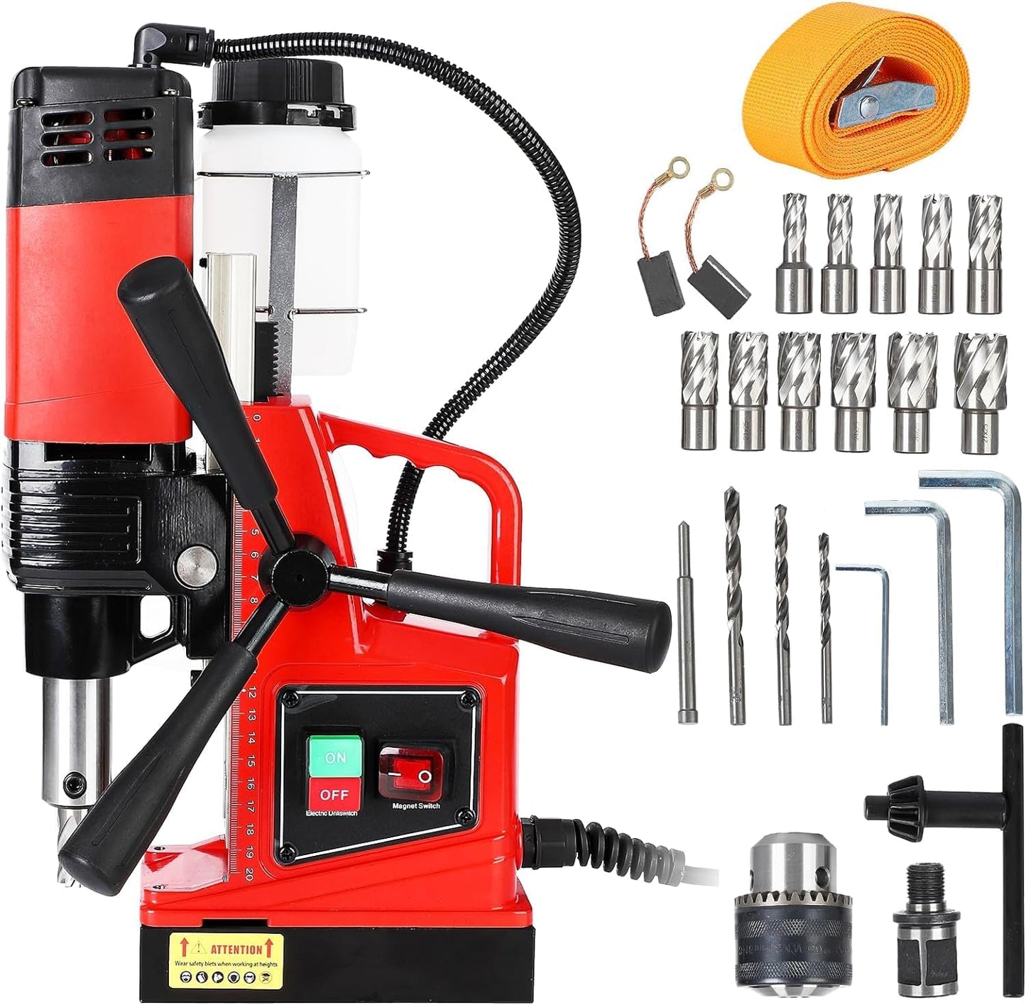 Portable Electric Mag Drill Press - Powerful 2922lbf, 1100W, 1.6" Boring Diameter, Variable Speed, 550RPM.