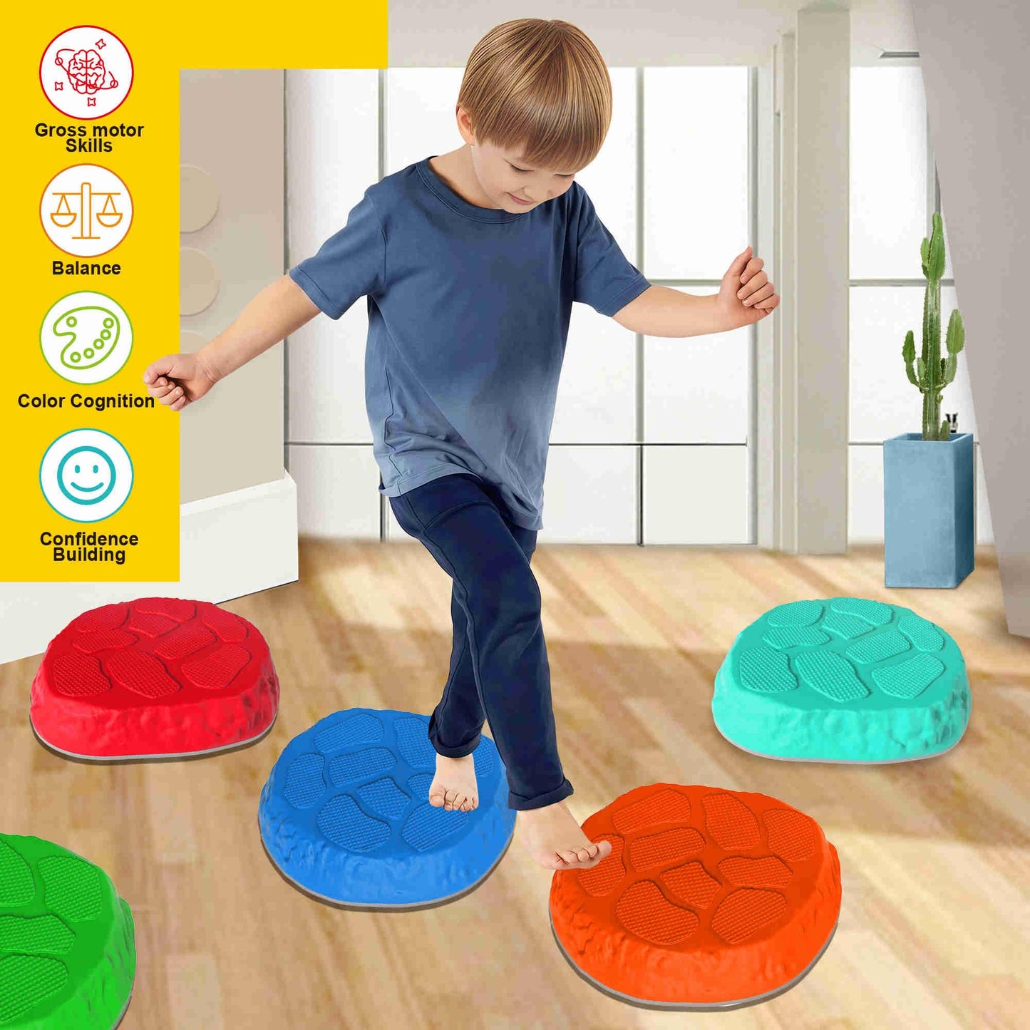 TECKMICO 10-Pack Stepping Stones for Kids,Non-Slip Balance Stones Obstacle Course Coordination Game Encourage Toddler Balance Gross Motor Skills Toys for Kids Ages 3-8