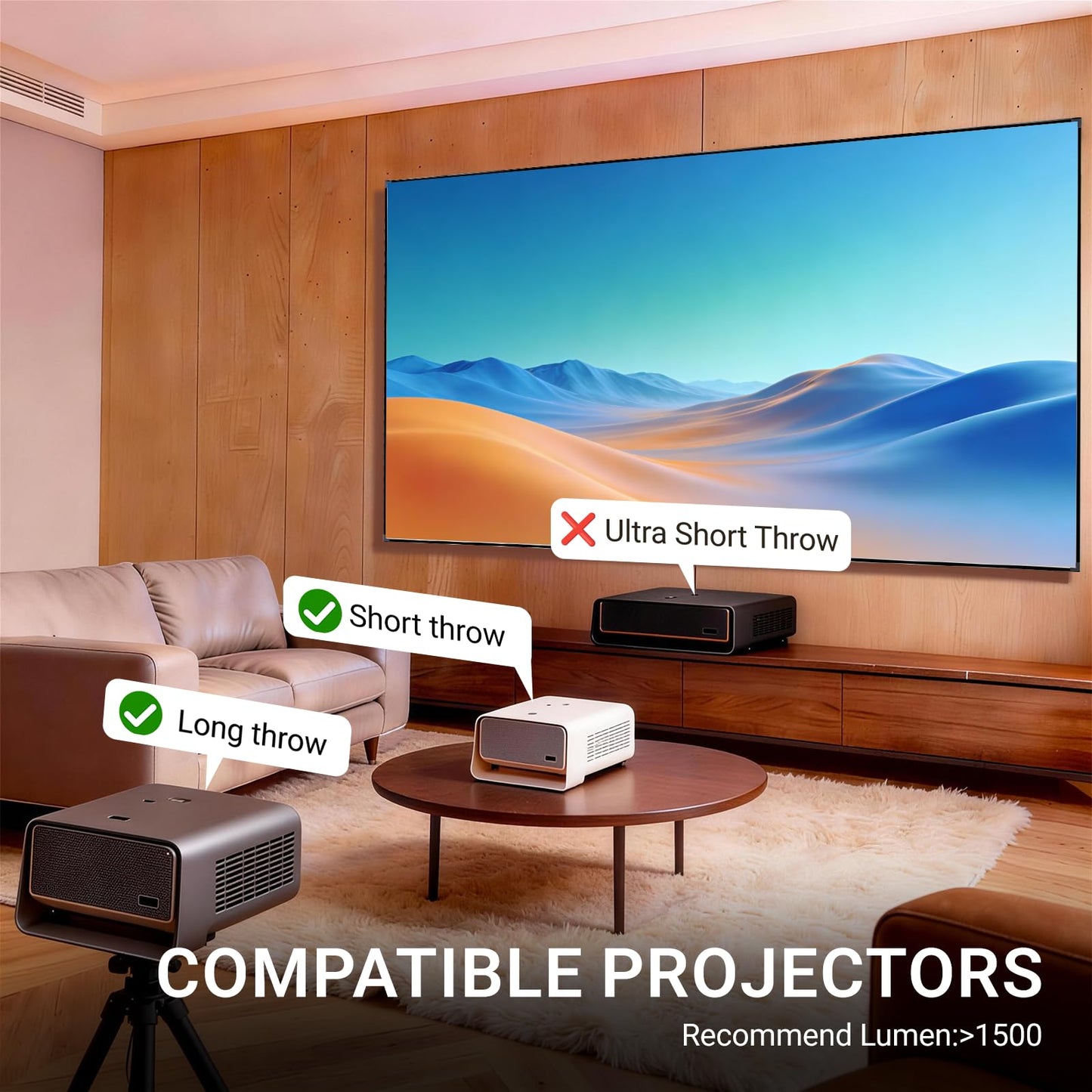 ALR Projector Screen for Standard Throw (Non-UST) with Fixed Frame by SilverMagic - Indoor Wall-Mounted Gray Screen for Home Theater/Living Room/Patio/Office/Classroom - 100 inch 16:9
