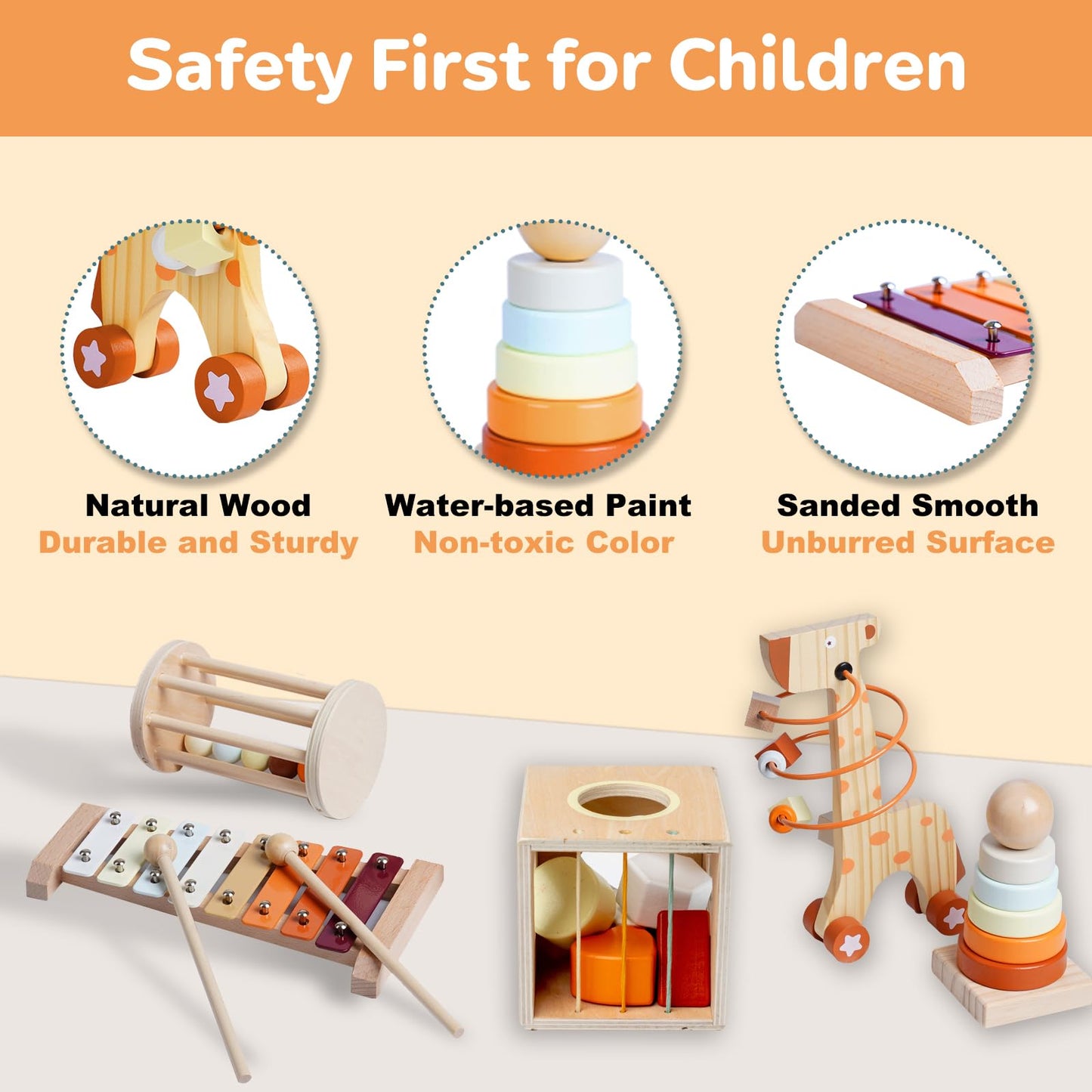 Smartwo Wooden Montessori Toys for 6-12 Months,Montessori Baby Blocks Toy for 6-12-18 Months,Shape Sorting,Xylophone,Development Toys for Girls Boys Birthday Chiristmas Gifts