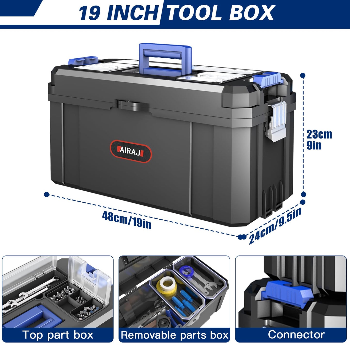 3 IN 1 Rolling Tool Box With Wheels,Stackable Tool Box,Modular Tools Storage Organizer,Top Small Parts Organizer Design,With Removable Small Parts Box,for Home,Repair,Garage Storage,17 IN+19 IN+21 IN