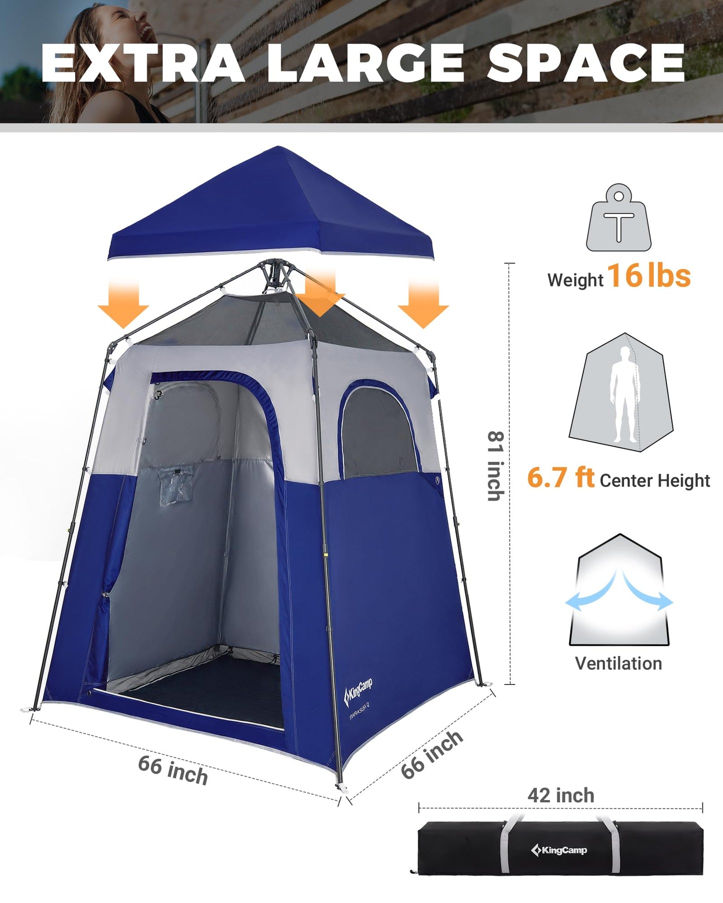 KingCamp Instant Shower Tent, Portable Superior Stable Privacy Shelter, Large Room Outdoor Toilet Tent with Floor for Beach, Camping & Hiking, Setup in Under 60s