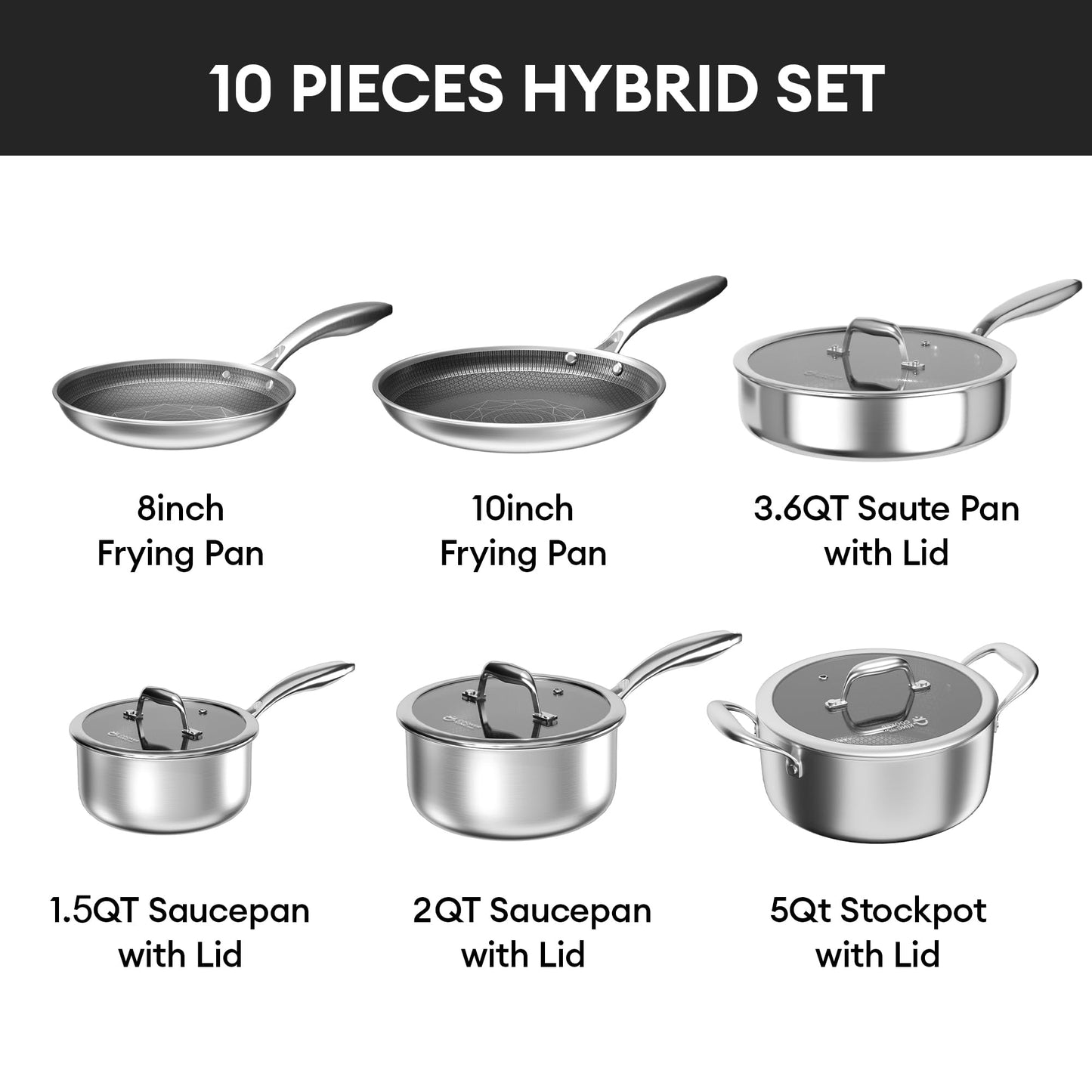 COOKER KING Stainless Steel 10pcs Cookware Set, Pots and Pans Set with Lids, Frying Pans, Saucepans, Saute Pan & Stock Pot, Non Stick, Non Toxic, Induction, Oven, Dishwasher Safe, Stay-Cool Handles