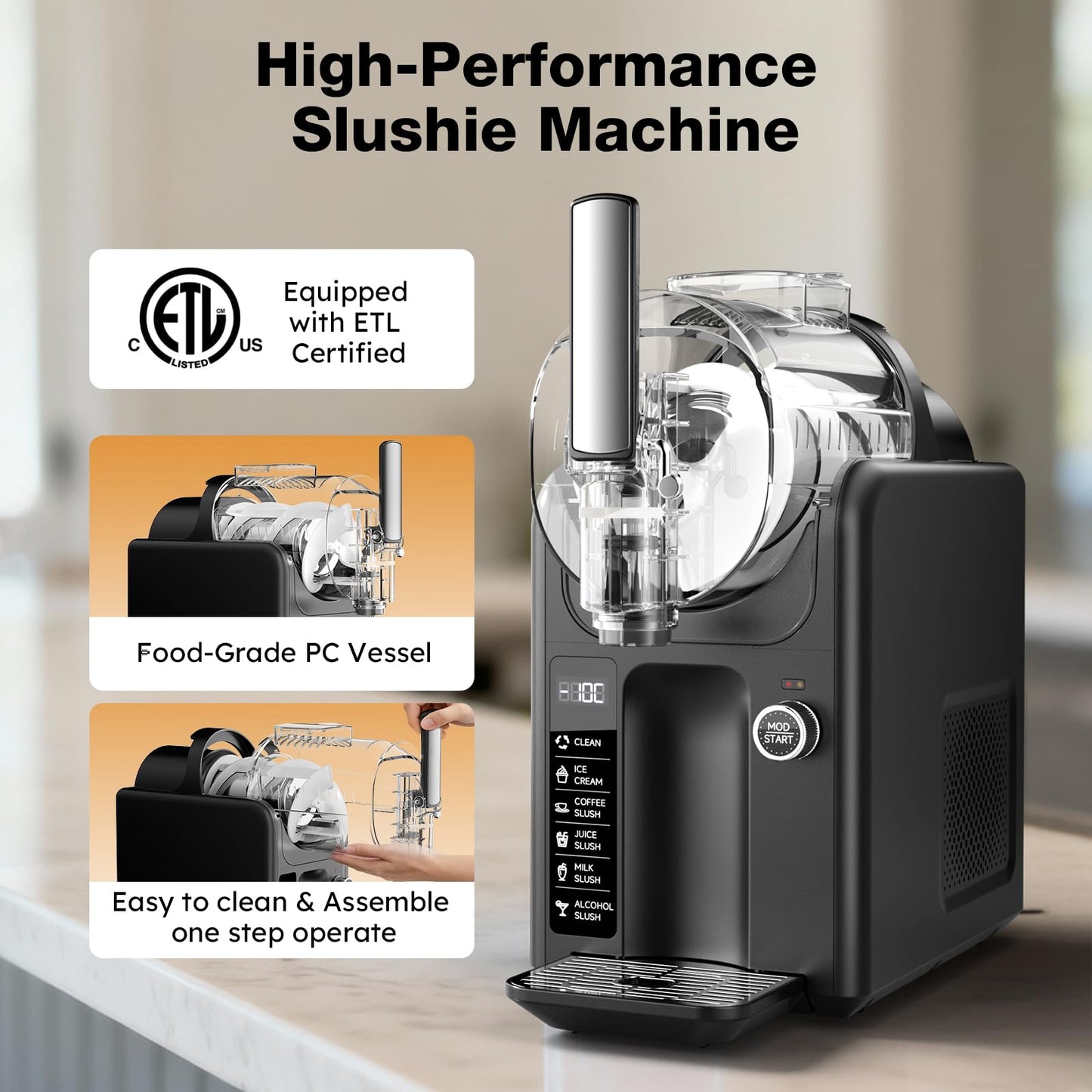 Slushie Machine for Home, 85oz Slushy and Ice Cream Maker No Ice Needed, Frozen Drink Maker with 5 Presets, Quiet, Auto-Clean, LED Display, Slushy Machine for Margaritas,Milkshakes,Frappés and More
