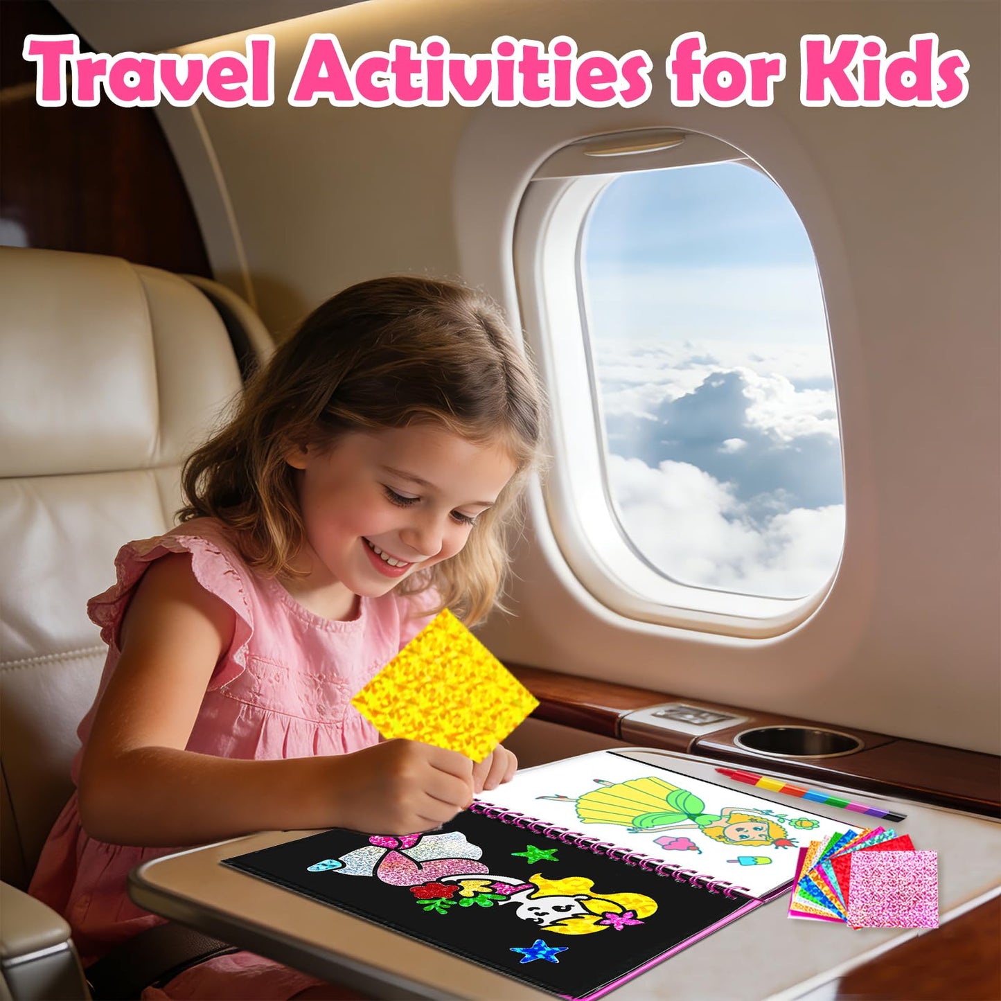 FUNNYB&G Foil Art Craft Kit for Girls 4-10 Years Old: Mess-Free & No-Glue, Create 16 Sparkly Princess Unicorn Pictures – Perfect Travel Toy & Birthday Gift for Kids (Princess)